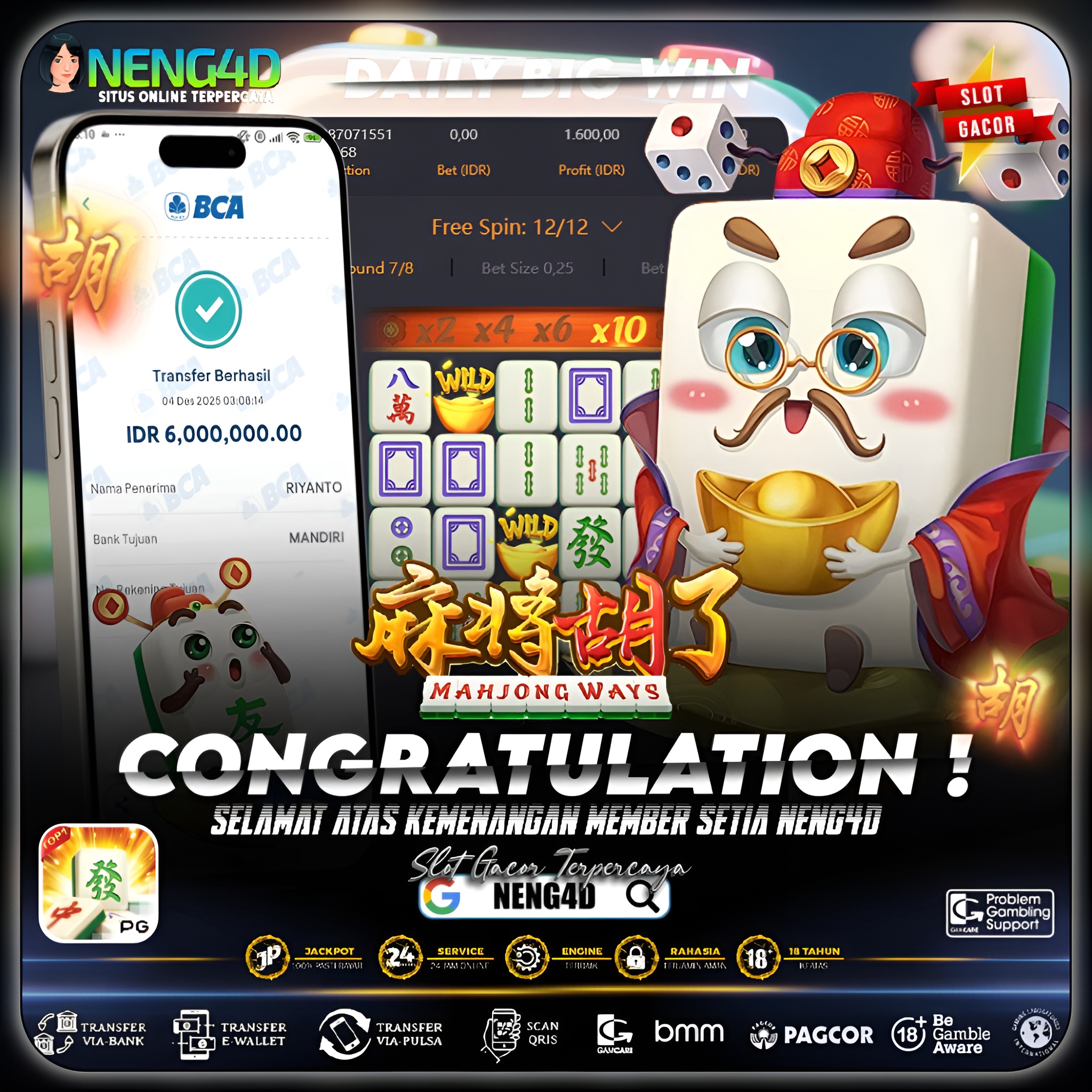 MEMBER NENG4D BORONG 6 JUTA DI MAHJONG WAYS PG SOFT