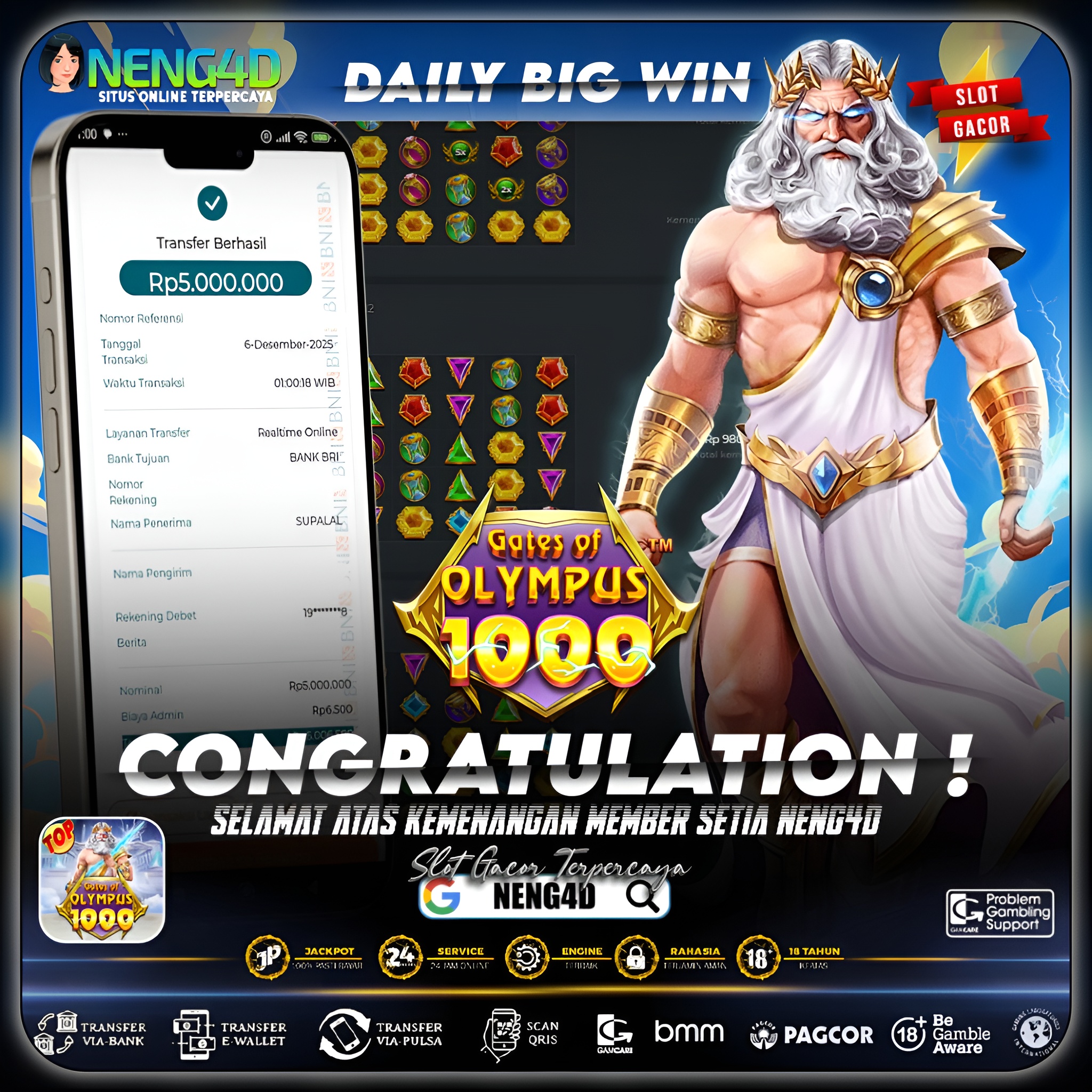 MENANG 5 JT MAIN DI GATES OF OLYMPUS 1000 PRAGMATIC PLAY