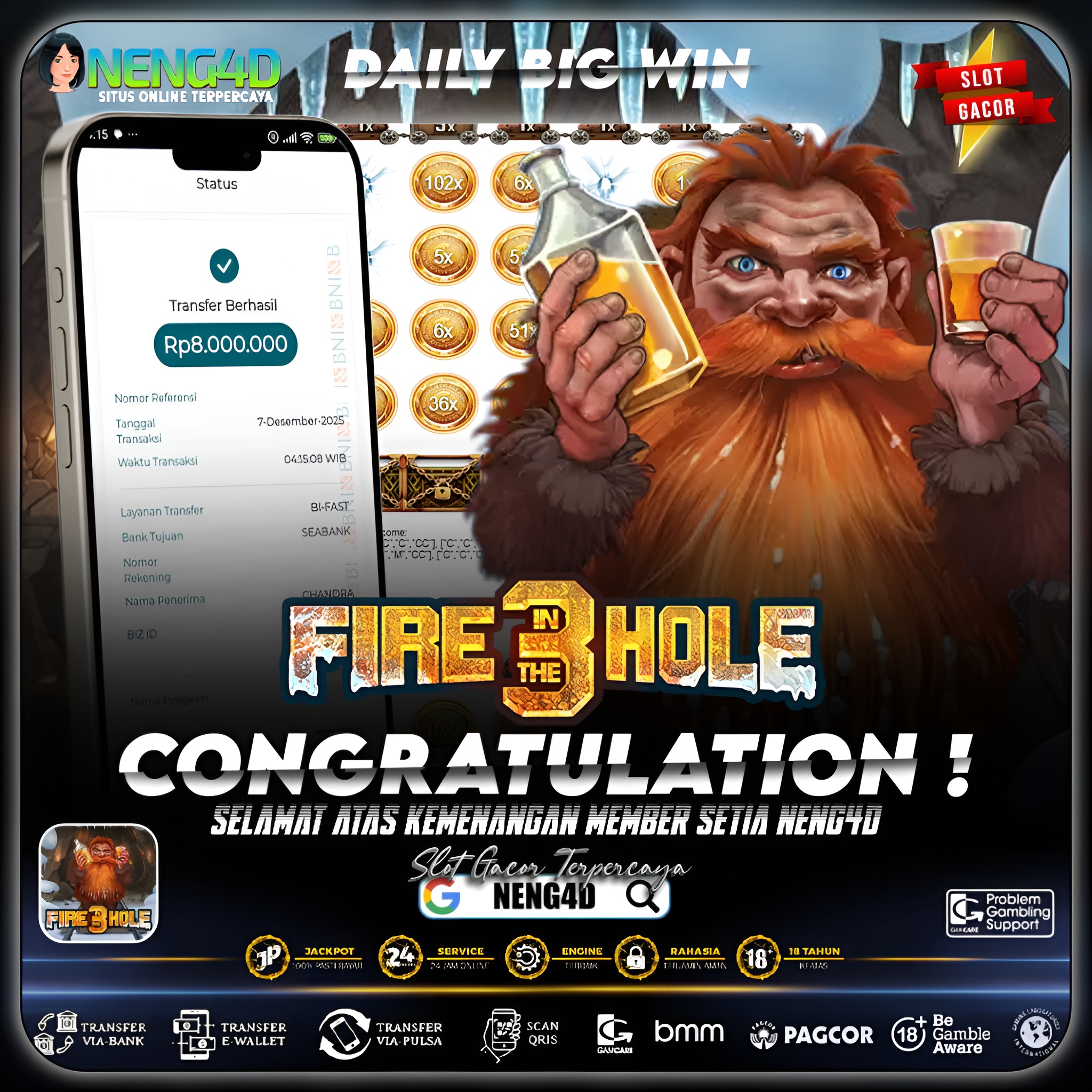 MEMBER NENG4D MENANG 8 JUTA DI FIRE IN THE HOLE 3 NO LIMIT CITY