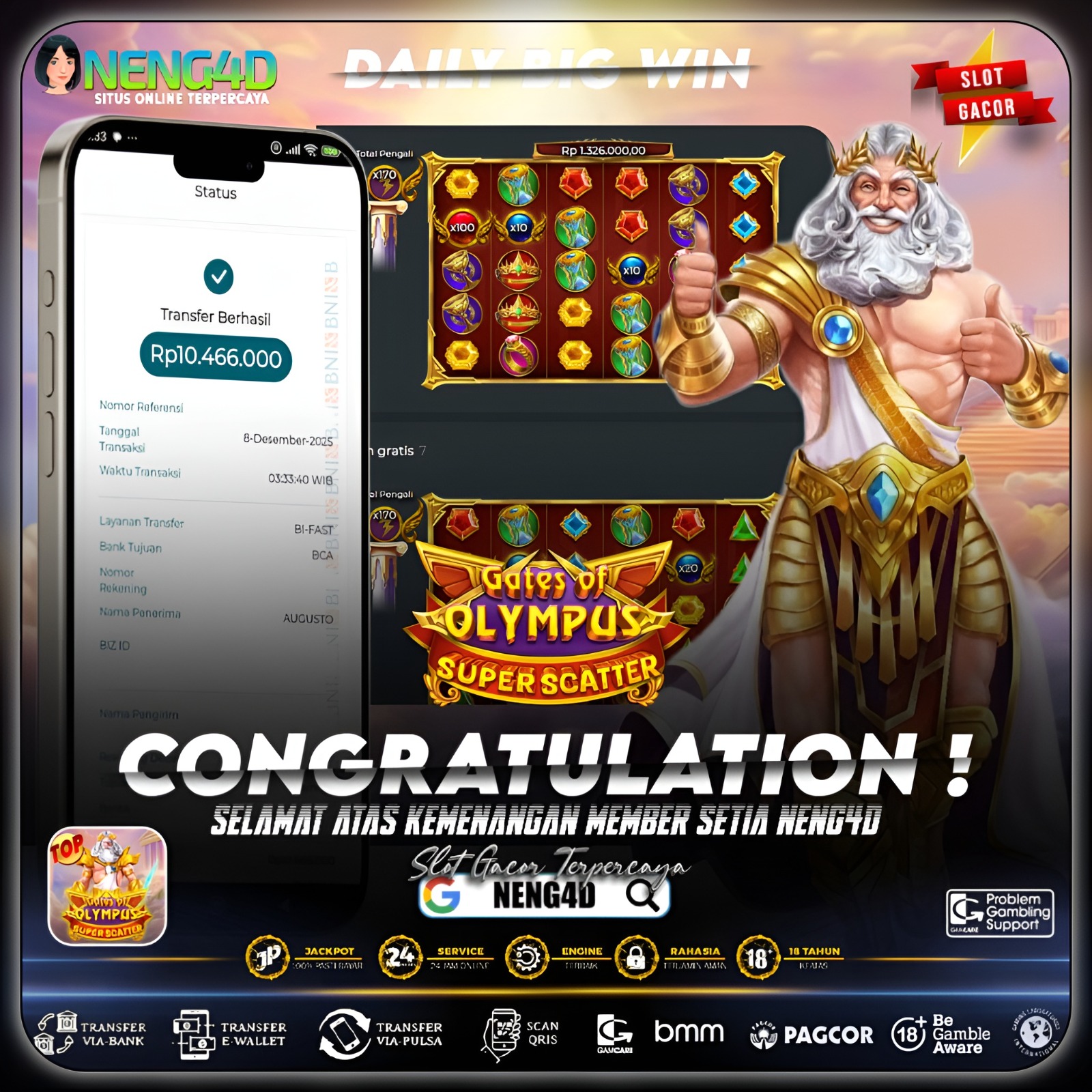 Kemenangan 10 Juta di Gates of Olympus Super Scatter