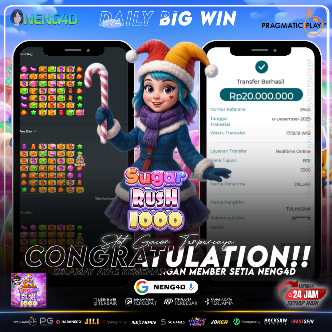 Kemenangan Fantastis Member Setia NENG4D di Sugar Rush 1000