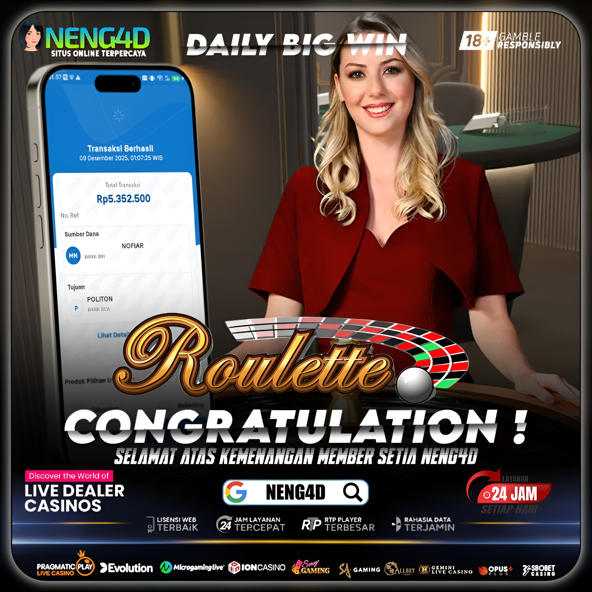 MEMBER NENG4D MENANG 5 JUTA DI ROULETTE