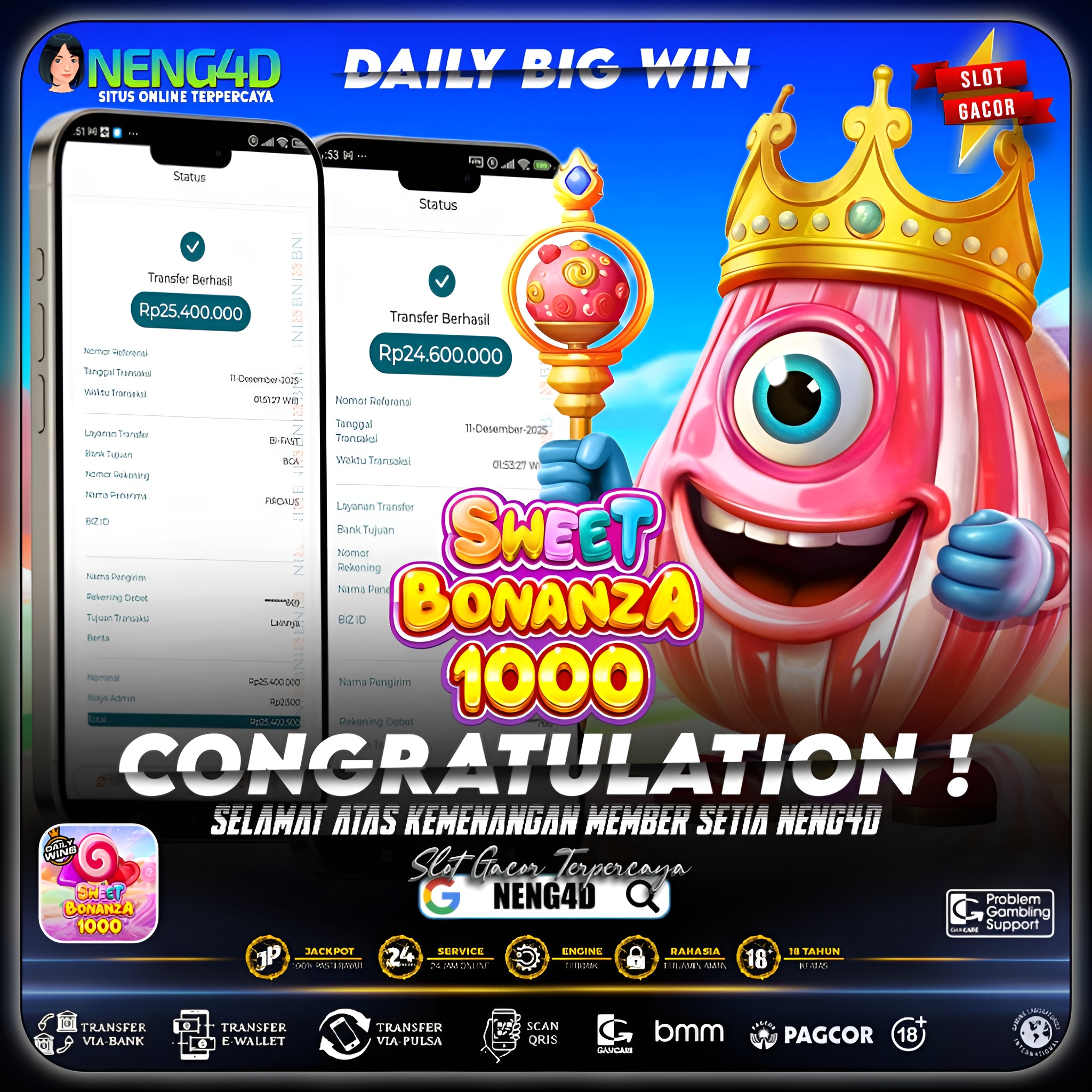 MEMBER SETIA NENG4D MENANG 50 JUTA DI SWEET BONANZA 1000 PRAGMATIC PLAY
