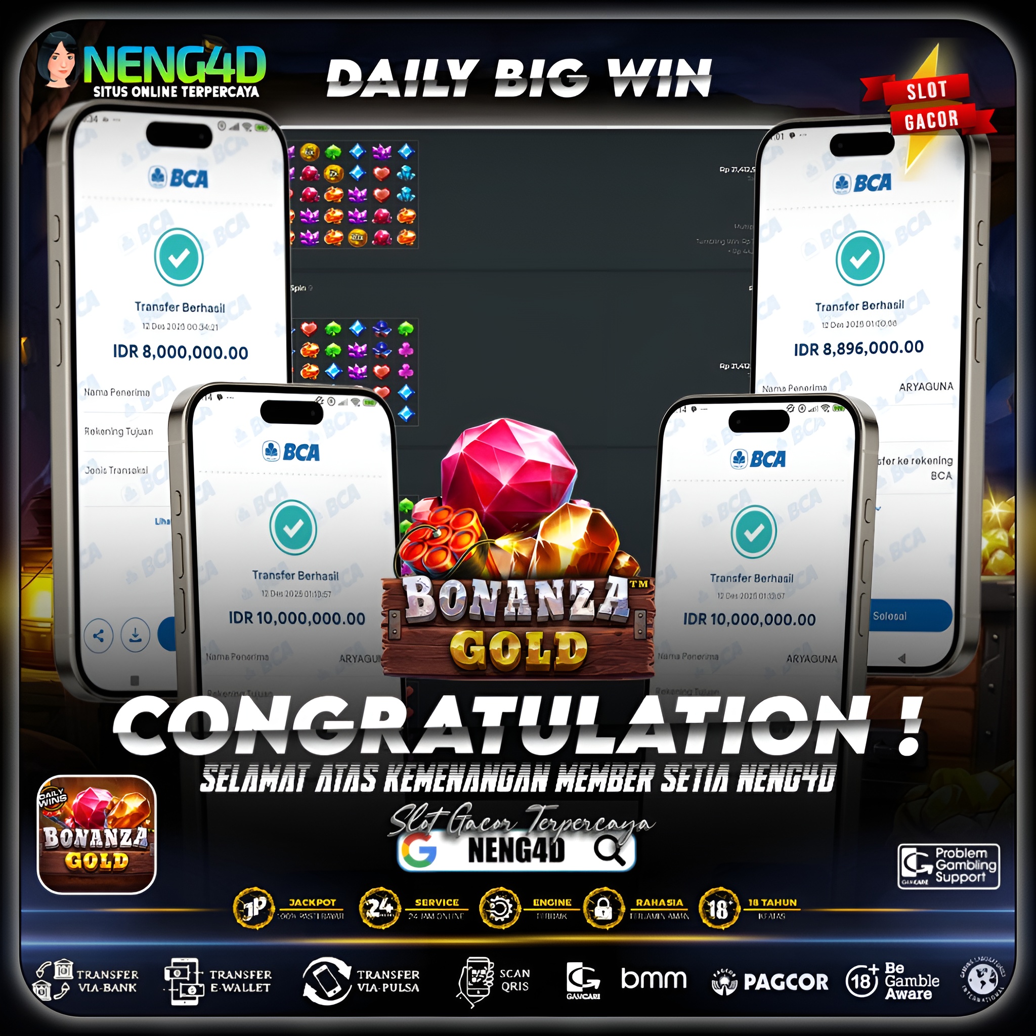 MEMBER SETIA NENG4D MENANG 36 JUTA DI BONANZA GOLD PRAGMATIC PLAY