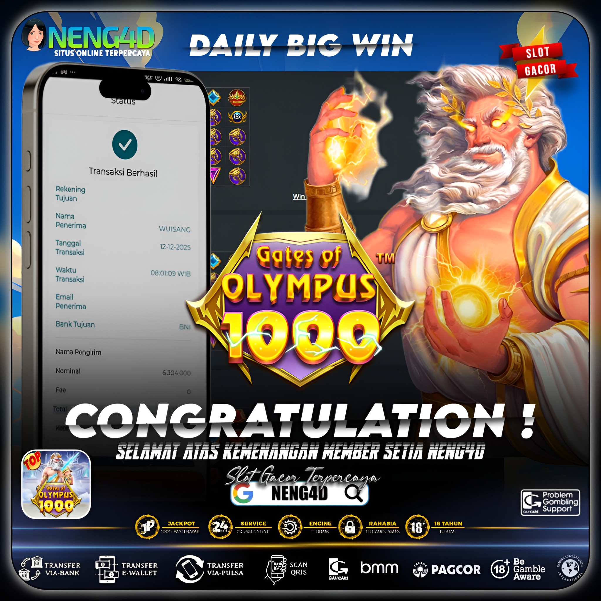 MEMBER SETIA NENG4D RAIH 6 JUTA DI GATES OF OLYMPUS 1000 PRAGMATIC PLAY