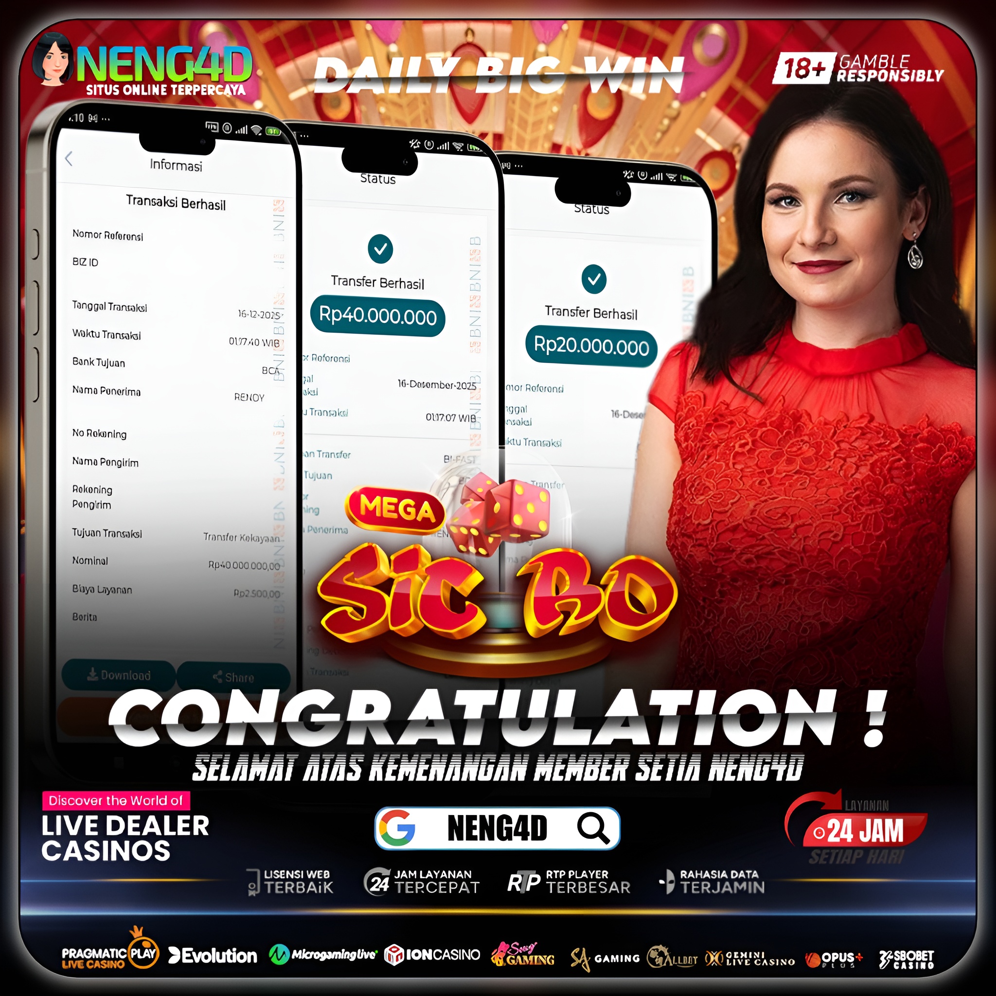 KEMENANGAN 100 JUTA DI LIVE GAMES MEGA SIC BO