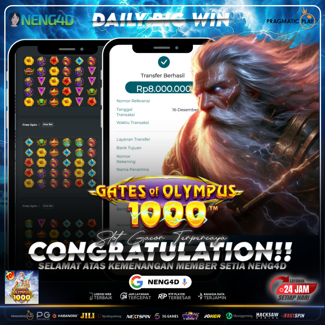 MEMBER SETIA NENG4D RAIH KEMENANGAN 8 JUTA DI GATES OF OLYMPUS 1000 PRAGMATIC PLAY