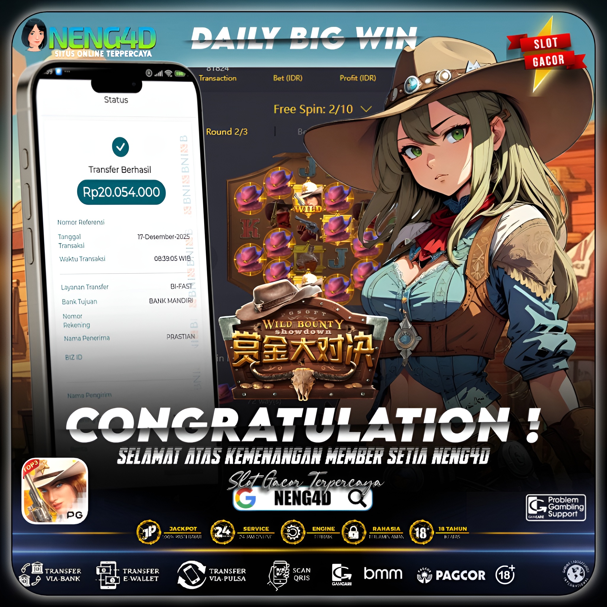 KEMENANGAN BESAR WILD BOUNTY SHOWDOWN 20JT