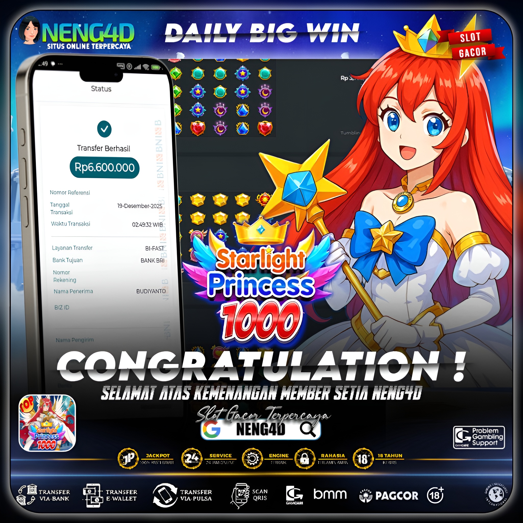 KEMENANGAN BERSINAR STARLIGHT PRINCESS 1000 6JT