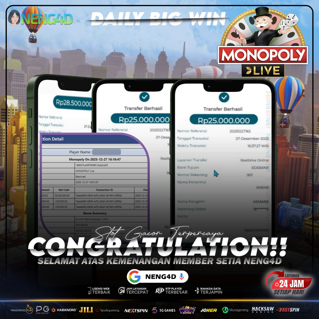 JACKPOT 78.500.000 BERSAMA NENG4D DI MONOPOLY LIVE EVOLUTION
