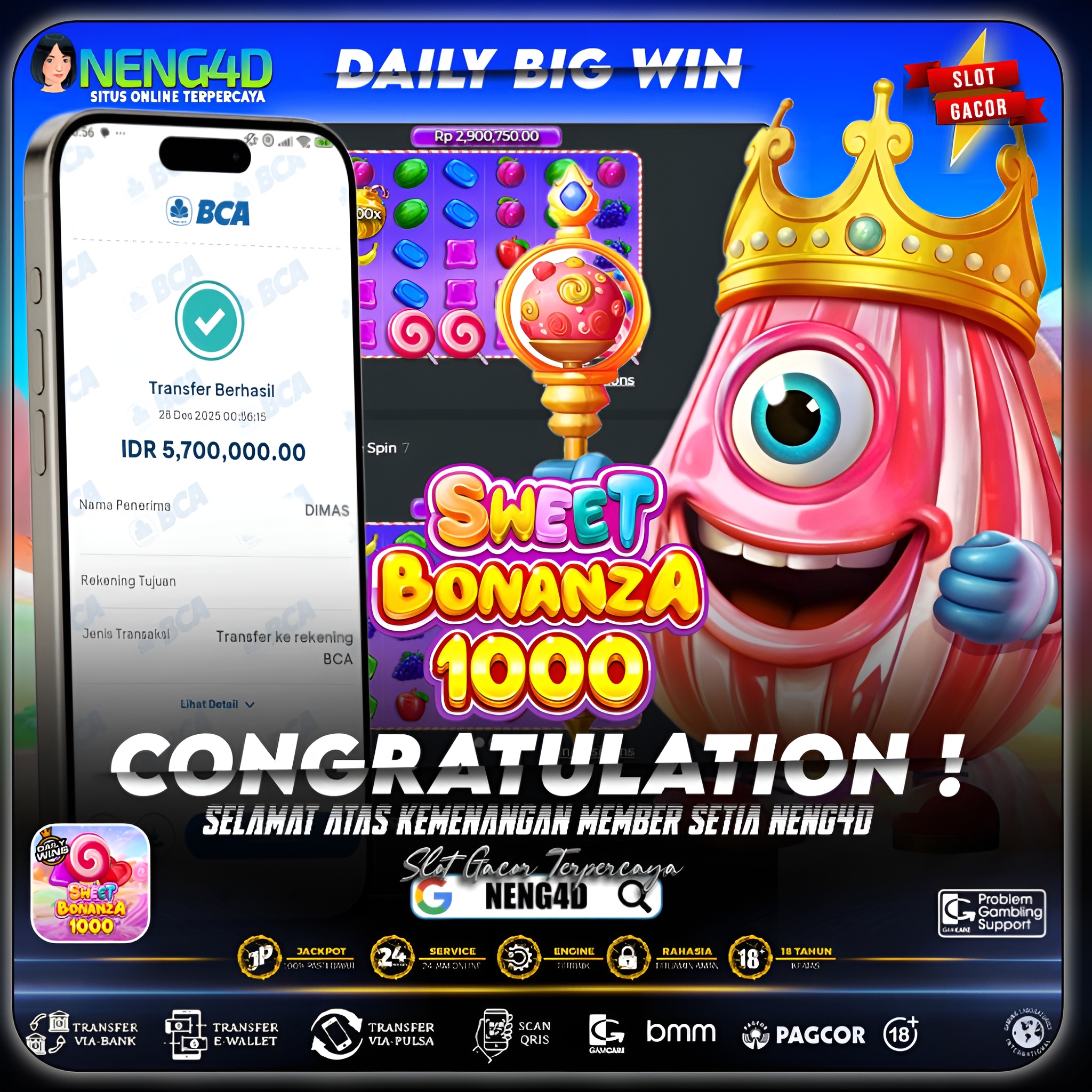 HUJAN PERMEN TURUN, MENANG 5 JUTA DI SWEET BONANZA 1000 PRAGMATIC PLAY