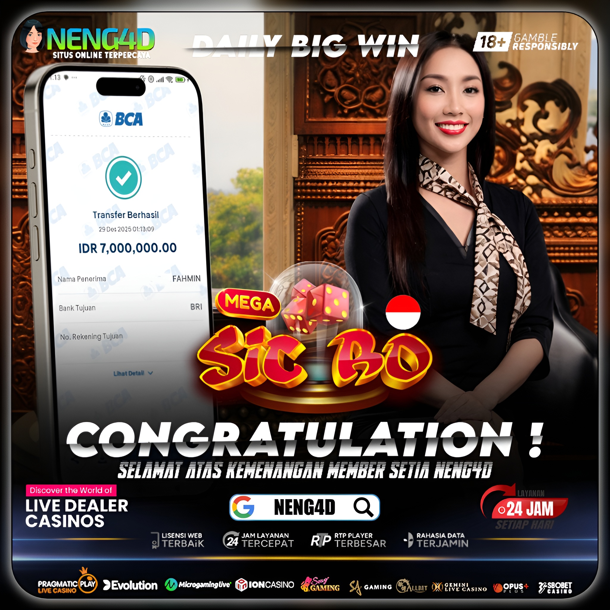 ANGKA JITU BERAKSI, MENANG 7 JUTA DI LIVE GAMES INDONESIAN MEGA SIC BO PRAGMATIC PLAY
