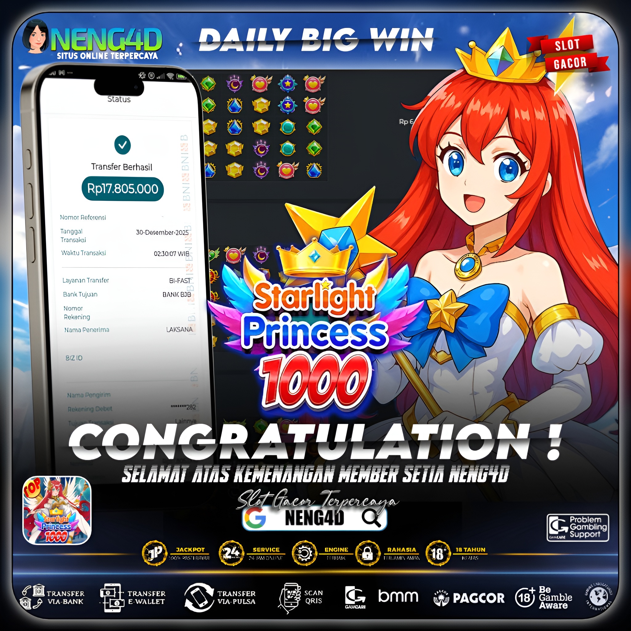 KILAU PUTRI BERSINAR TERANG, MENANG 17 JUTA DI STARLIGHT PRINCESS 1000 PRAGMATIC PLAY