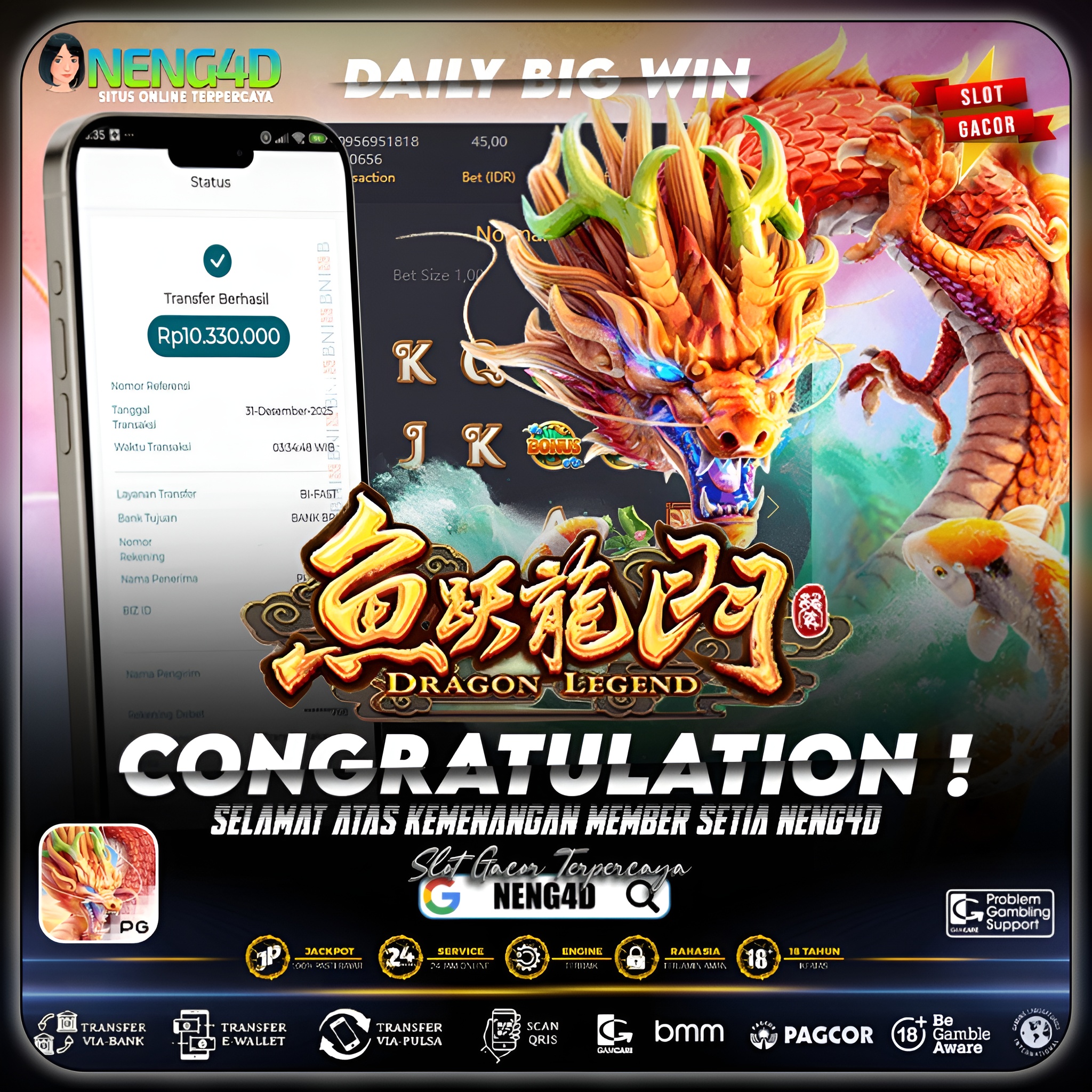 NAGA LEGENDARIS MENGAMUK, MENANG 10 JUTA DI DRAGON LEGEND PG SOFT