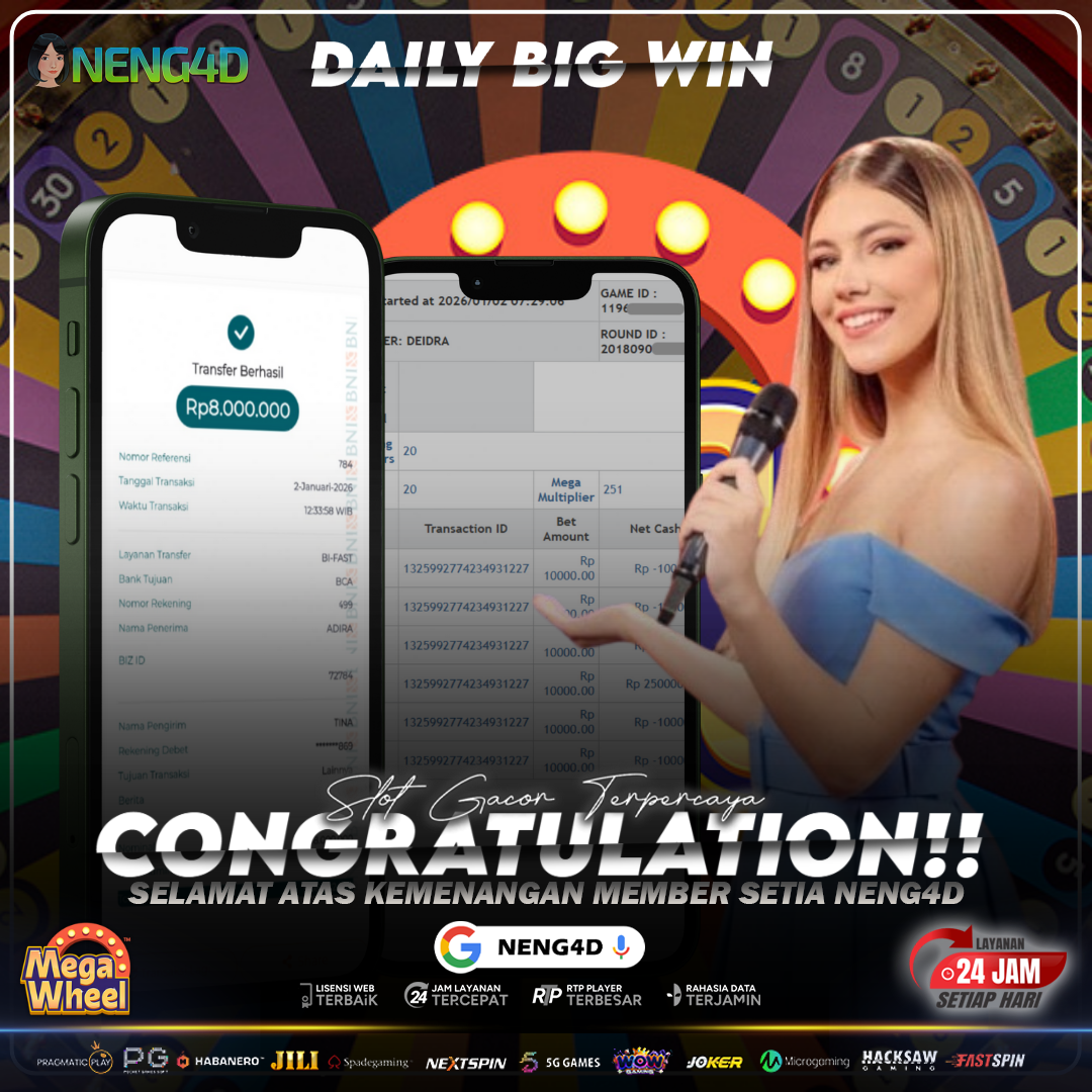 RODA HOKI BERPUTAR! MEMBER NENG4D MENANG 8 JUTA DI MEGA WHEEL!