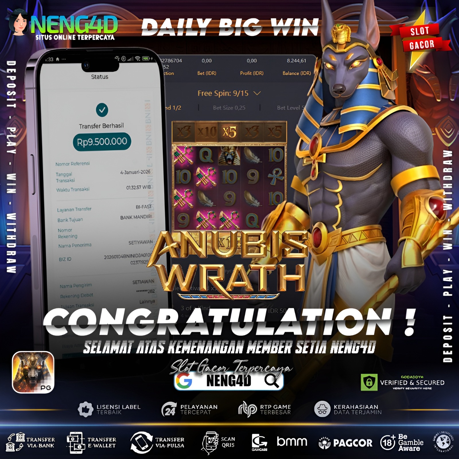 AMARAH ANUBIS TERBANGUN, MENANG 9 JUTA DI ANUBIS WRATH PG SOFT