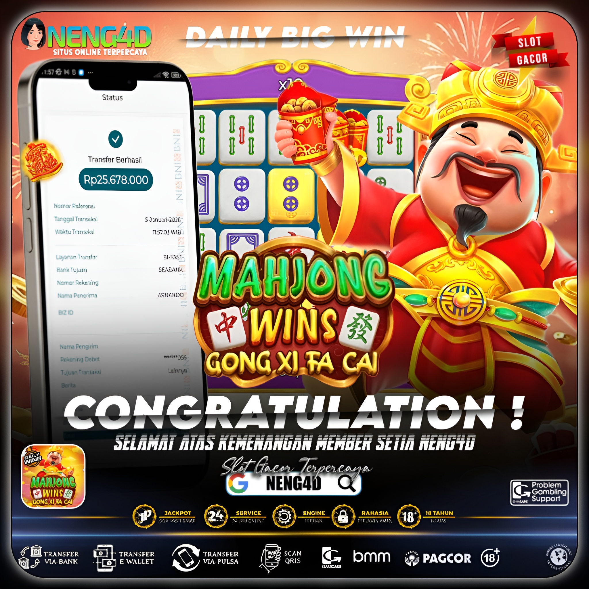 GONG XI FA CAI MEMBAWA HOKI BESAR, MENANG 25 JUTA DI MAHJONG WINS PRAGMATIC PLAY