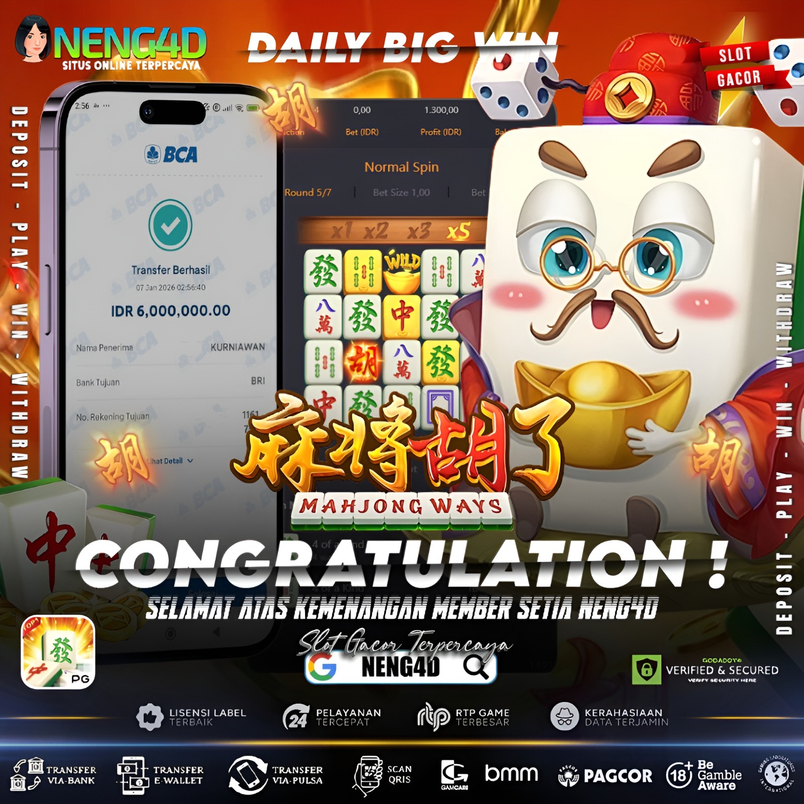 Menang 6 juta bermain di Mahjong ways Provider PG Soft
