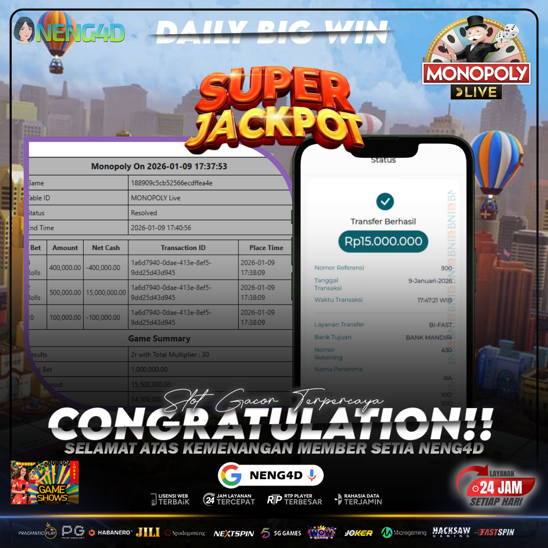 KEMENANGAN 15 JUTA DI MONOPOLY LIVE EVOLUTION GAMING BARENG NENG4D