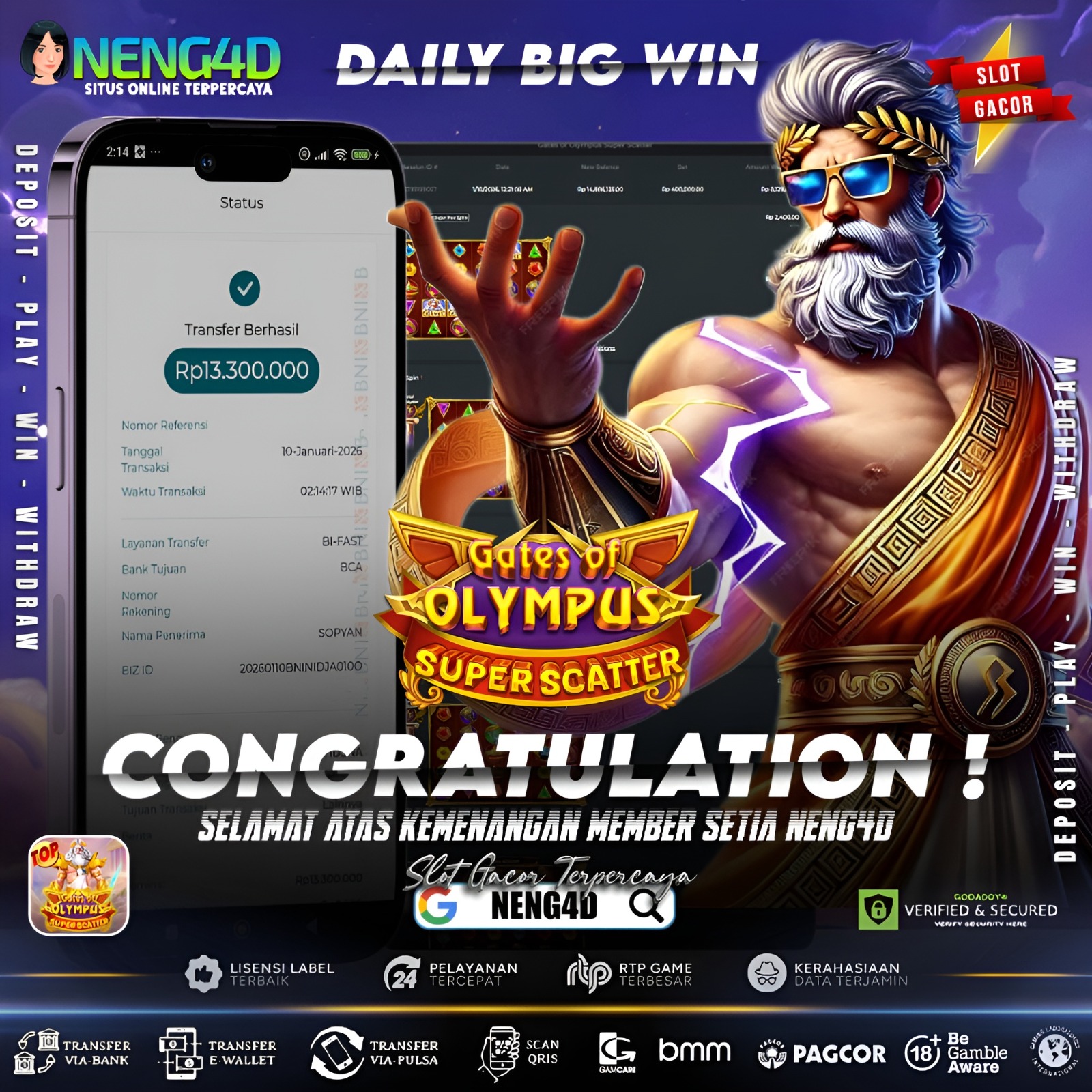 Kemenangan besar 13 juta bermain di Gates Of Olympus Super Scatter Provider Pragmatic Play