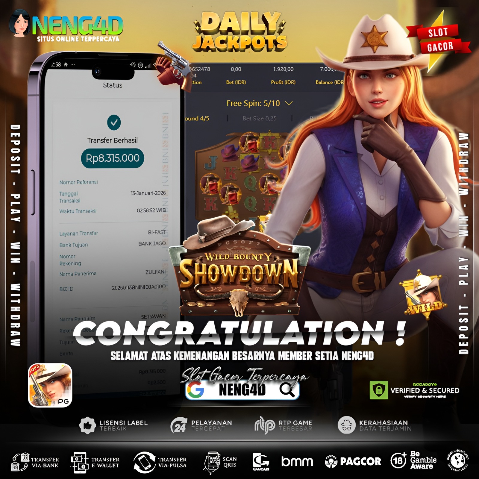 Kemenangan 8 juta bermain di Wild Bounty Showdown Provider PG Soft