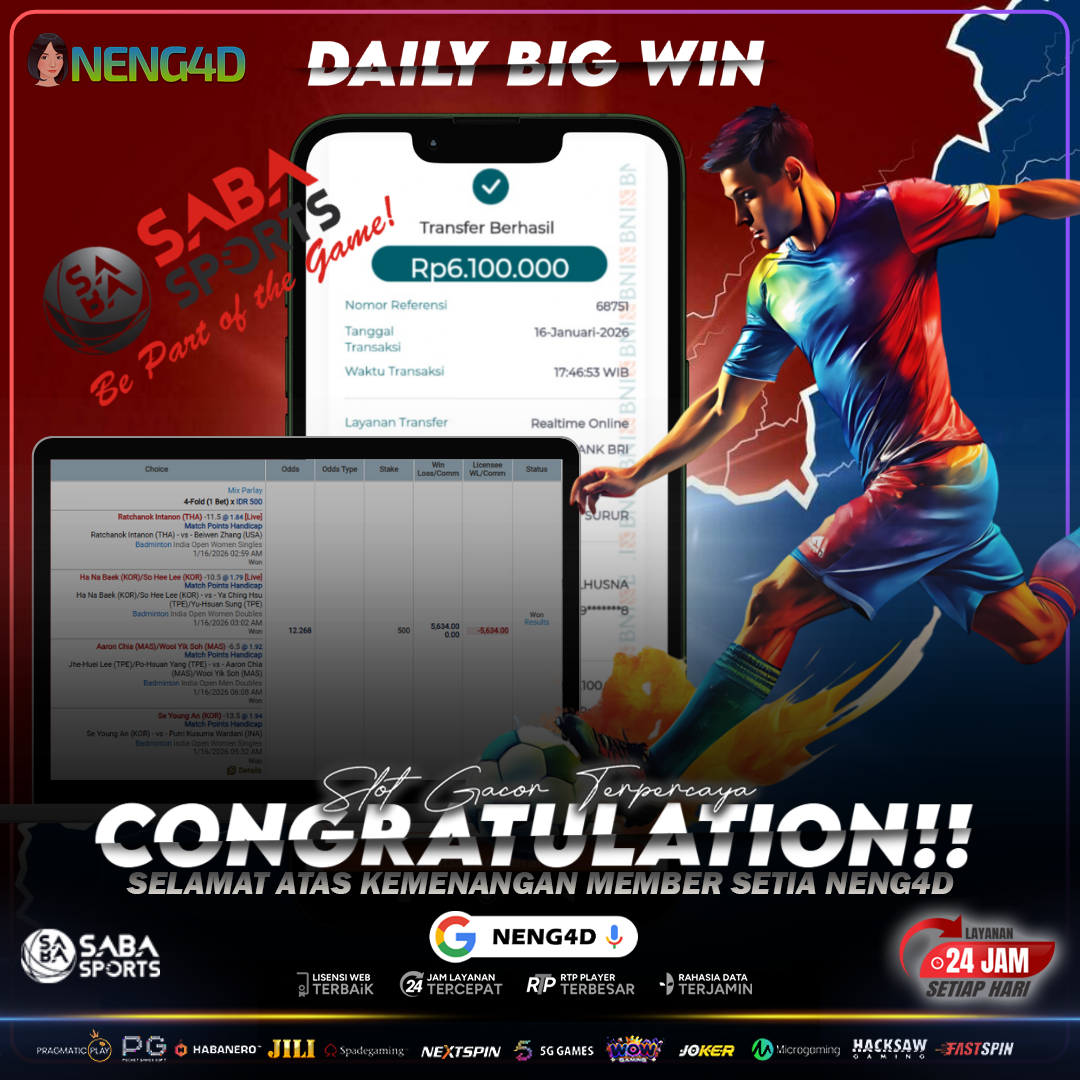 MEMBER SETIA NENG4D MENANG 6 JUTA MIX PARLAY DI SABA SPORT