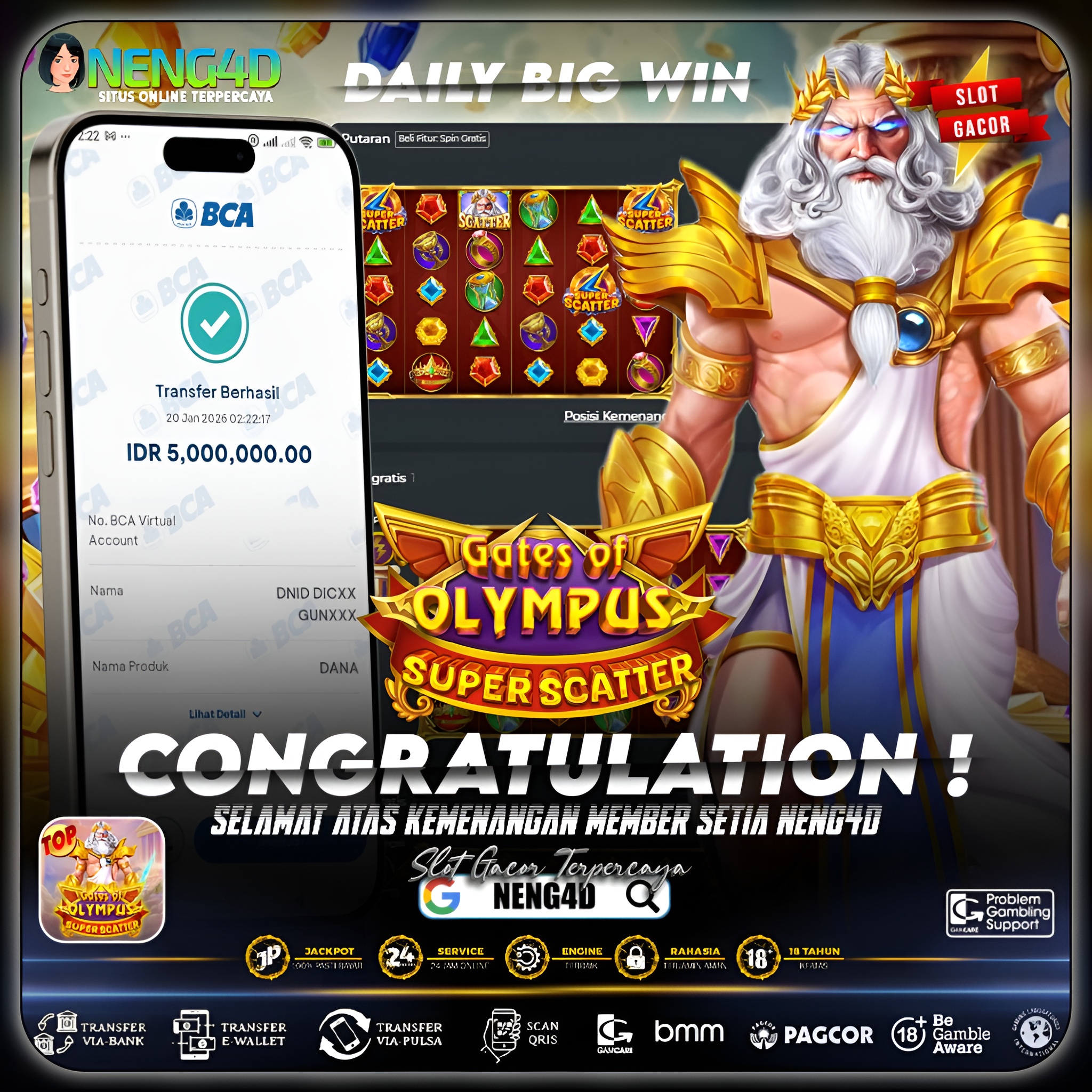 MENANG 5JT MAIN DI GATES OF OLYMPUS SUPER SCATTER PRAGMATIC PLAY