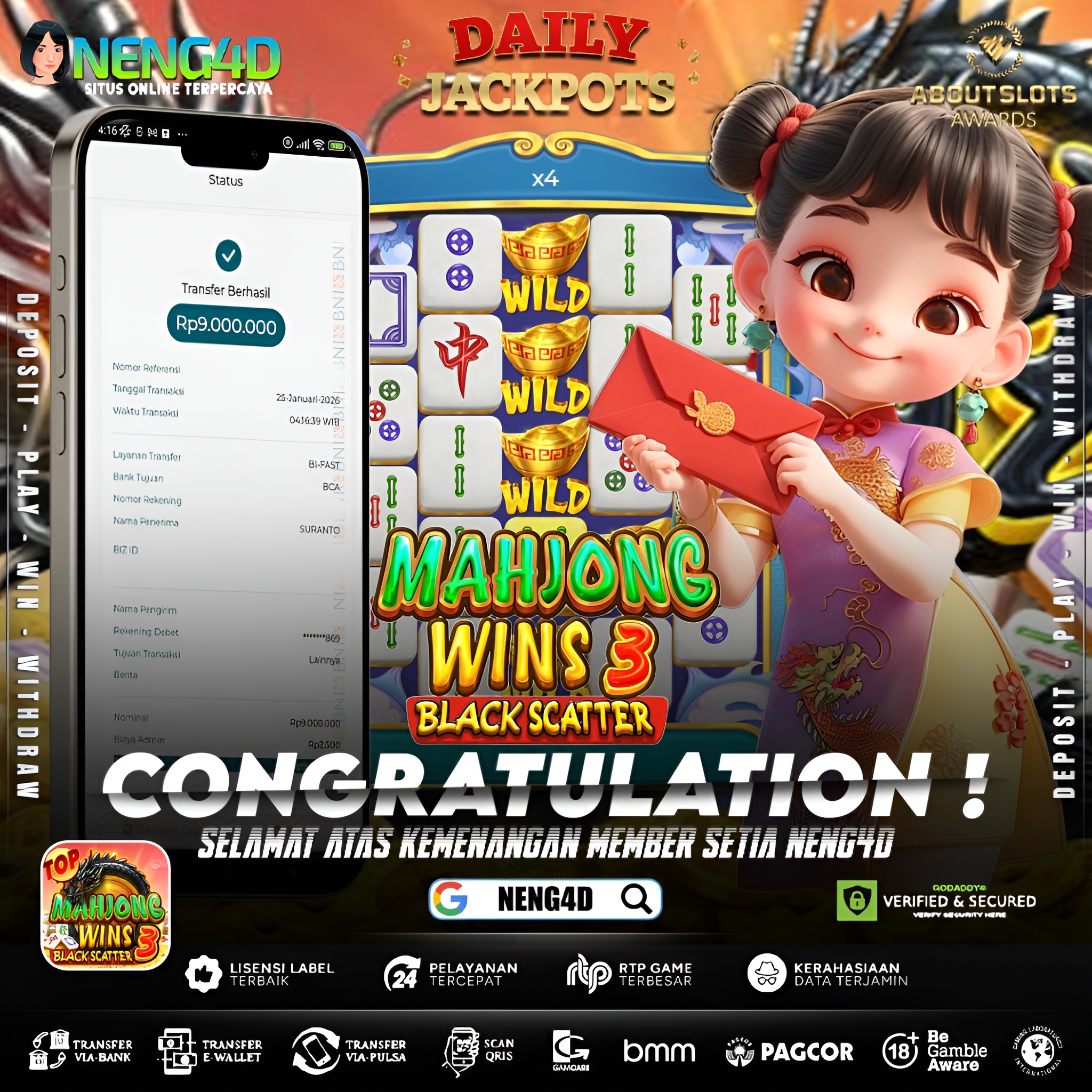 MENANG 9JT MAIN DI MAHJONG WINS 3 BLACK SCATTER PRAGMATIC PLAY