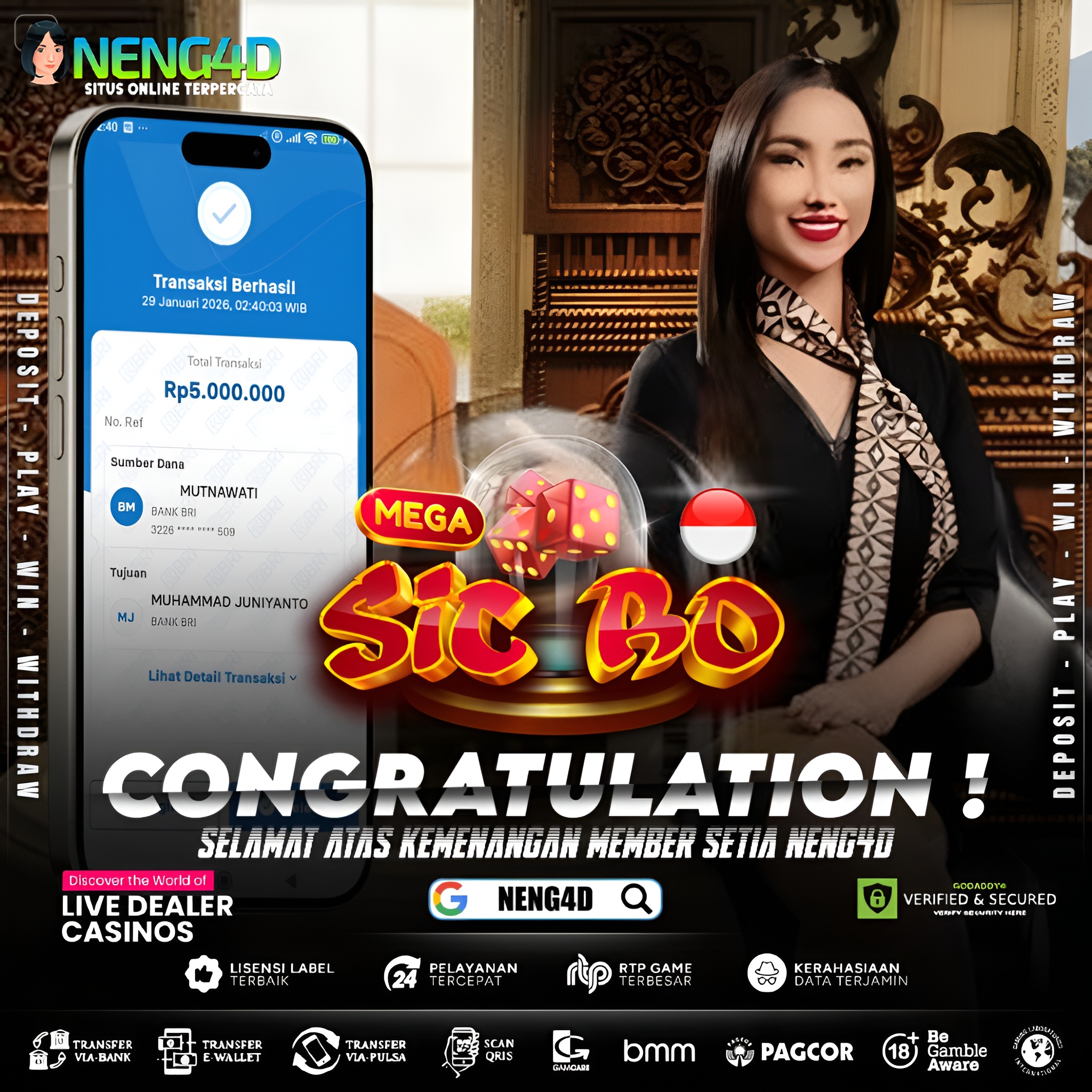 MENANG 5JT MAIN DI LIVE GAMES INDONESIAN MEGA SIC BO PRAGMATIC PLAY