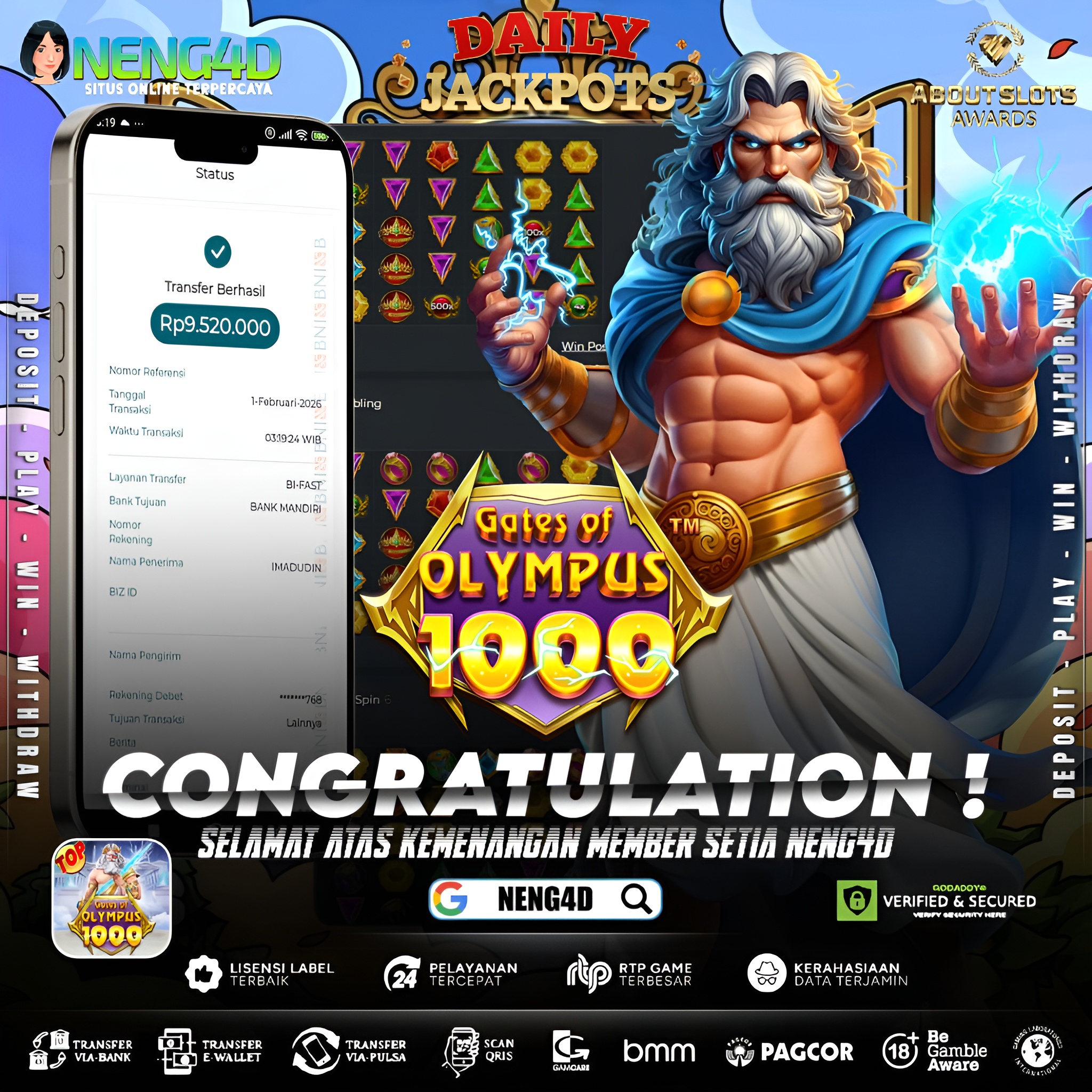 MENANG 9JT MAIN DI GATES OF OLYMPUS 1000 PRAGMATIC PLAY