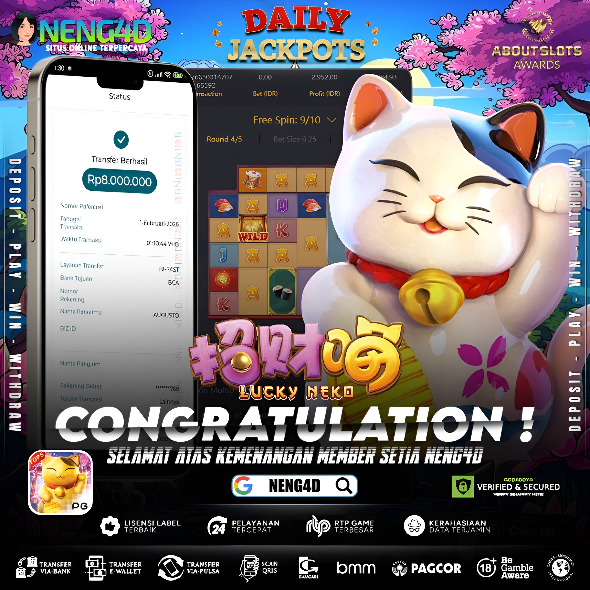 *MENANG 8JT MAIN DI LUCKY NEKO PG SOFT*