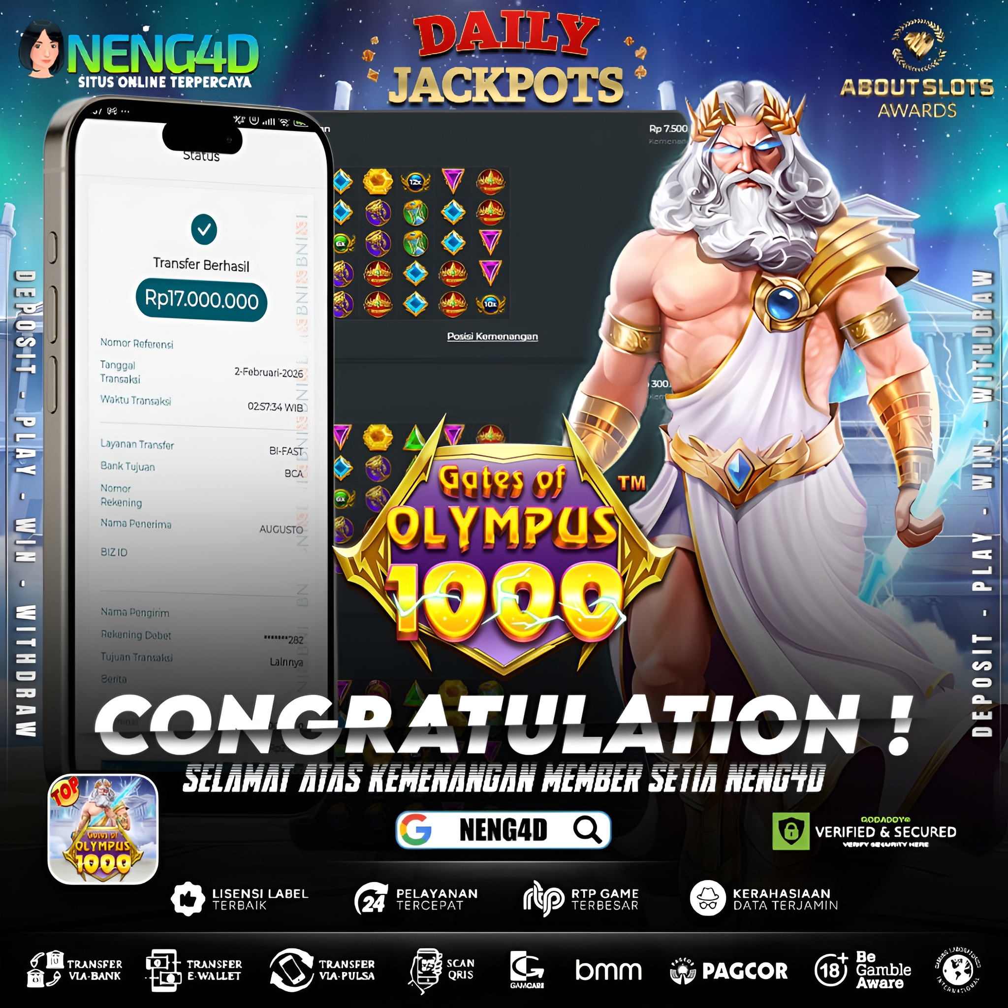 MENANG 17JT MAIN DI GATES OF OLYMPUS 1000 PRAGMATIC PLAY
