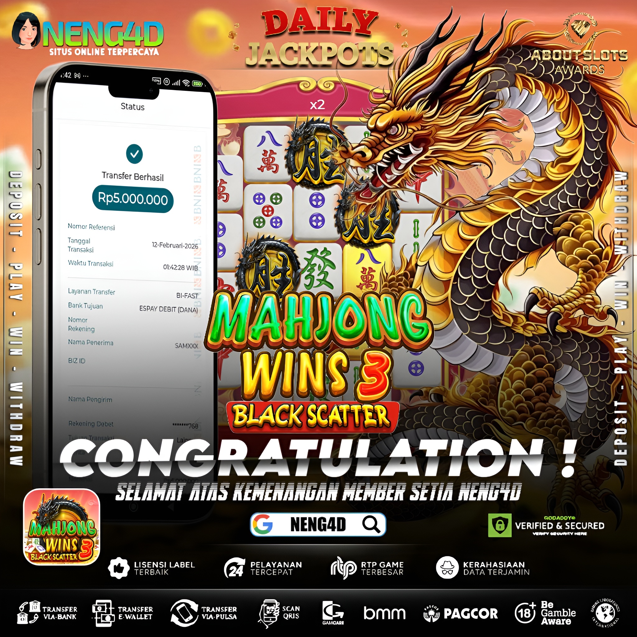 MENANG 5JT MAIN DI MAHJONG WINS 3 BLACK SCATTER PRAGMATIC PLAY
