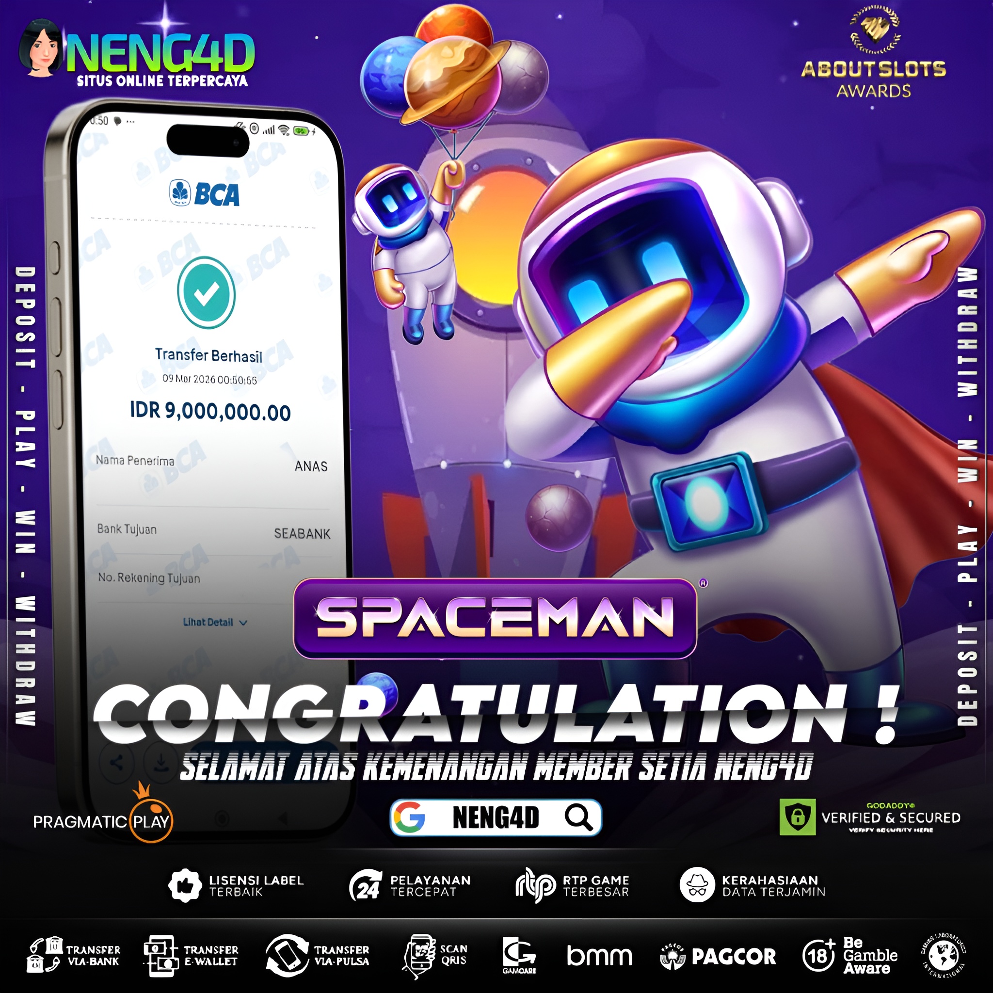 MENANG 9JT MAIN DI SPACEMAN