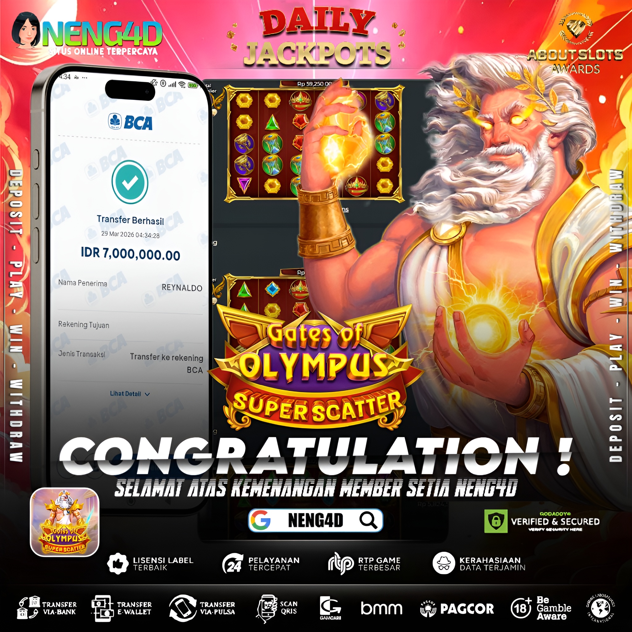 KEMENANGAN 7 JUTA DI GATES OF OLYMPUS SUPER SCATTER
