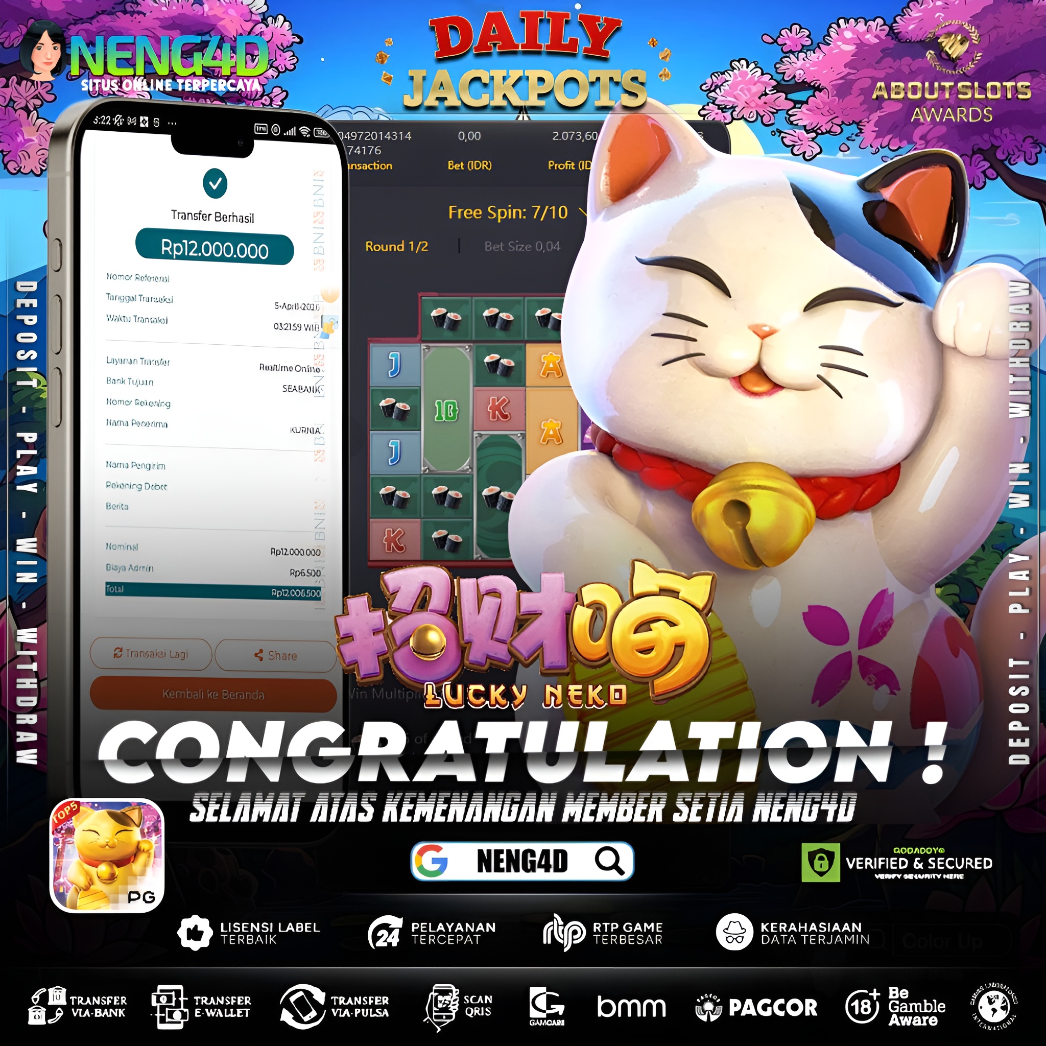 KEMENANGAN 12JT MEMBER SETIA NENG4D DI LUCKY NEKO PG SOFT