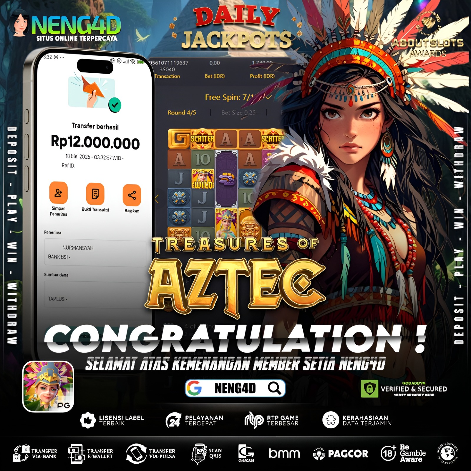 MENANG 12JT MAIN DI TREASURES OF AZTEC PG SOFT