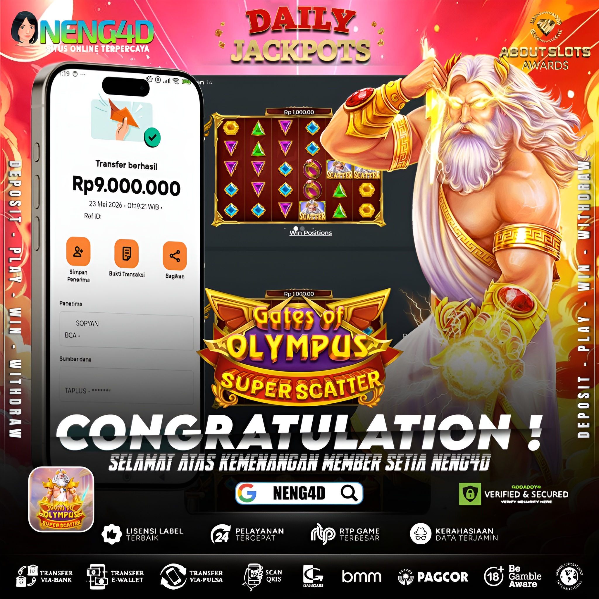 MENANG 9JT MAIN DI GATES OF OLYMPUS SUPER SCATTER PRAGMATIC PLAY