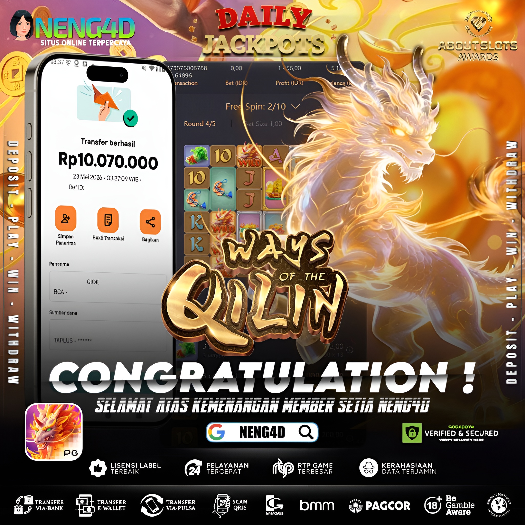 MENANG 10JT MAIN DI WAYS OF THE QILIN PG SOFT