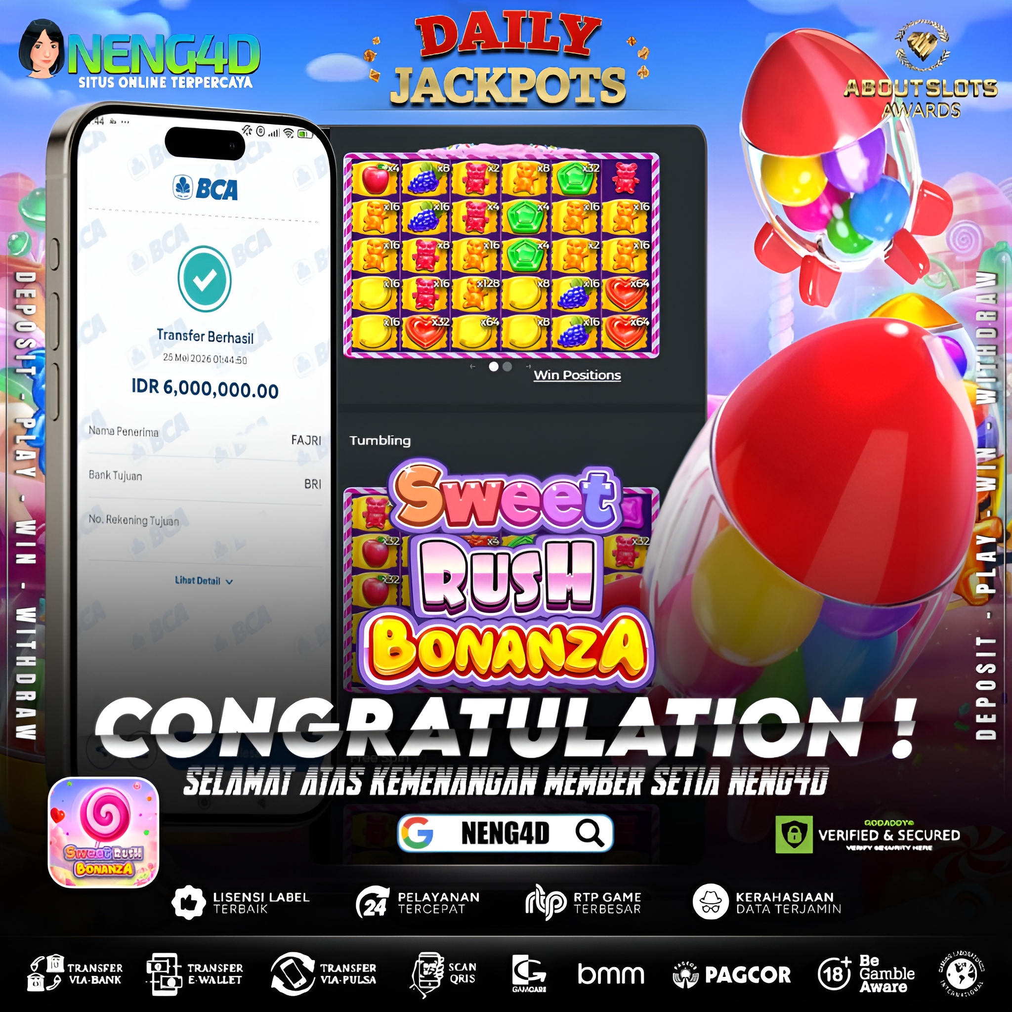 MENANG 6JT MAIN DI SWEET RUSH BONANZA PRAGMATIC PLAY