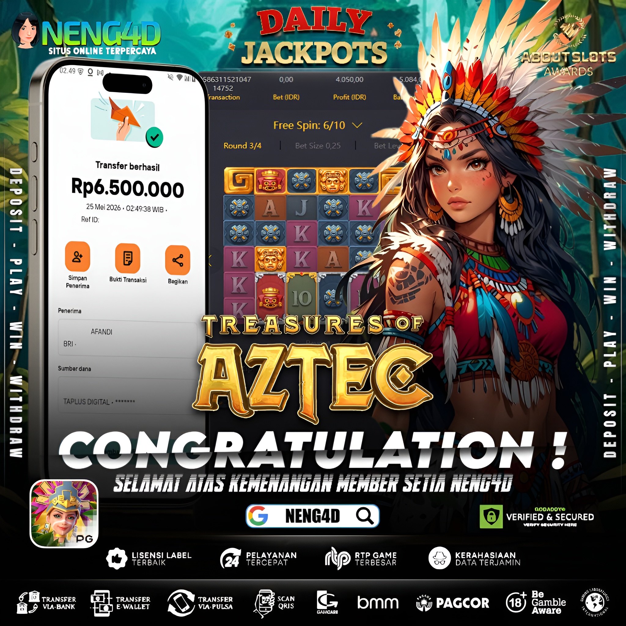MENANG 6JT MAIN DI TREASURES OF AZTEC PG SOFT