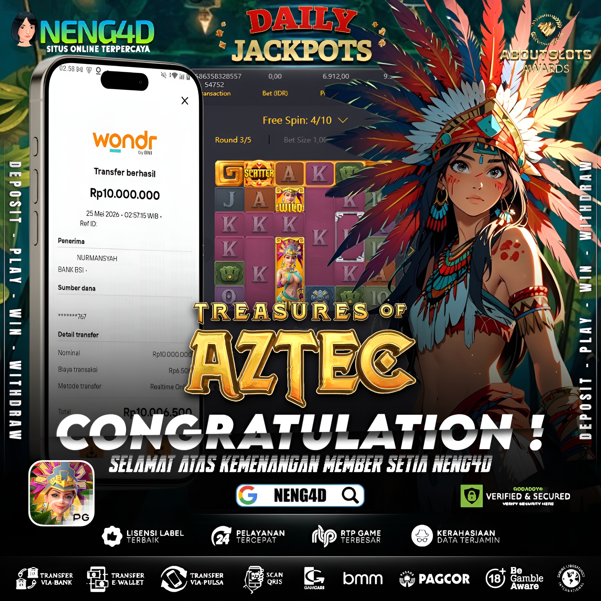 MENANG 10JT MAIN DI TREASURES OF AZTEC PG SOFT