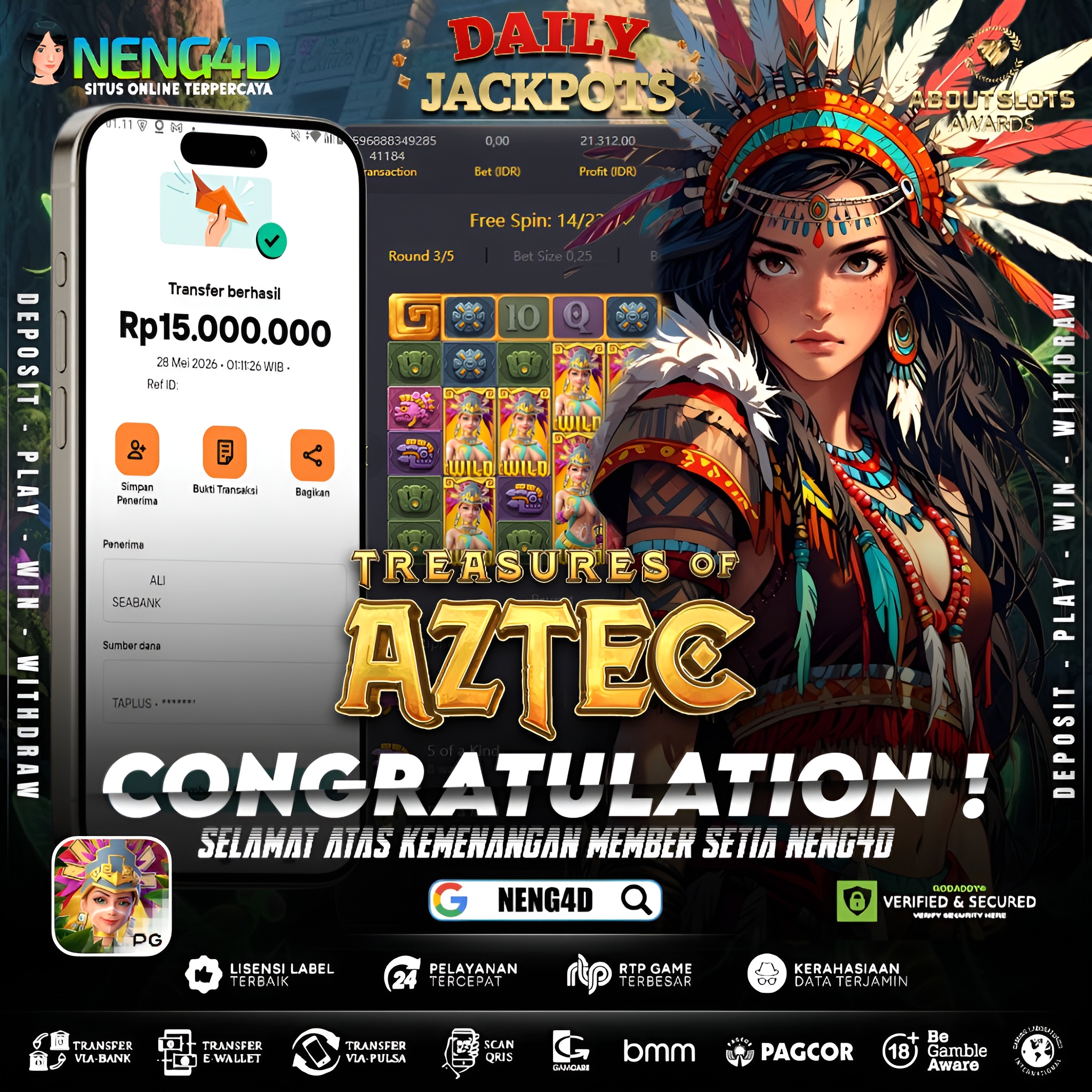 MENANG 15JT MAIN DI TREASURES OF AZTEC PG SOFT