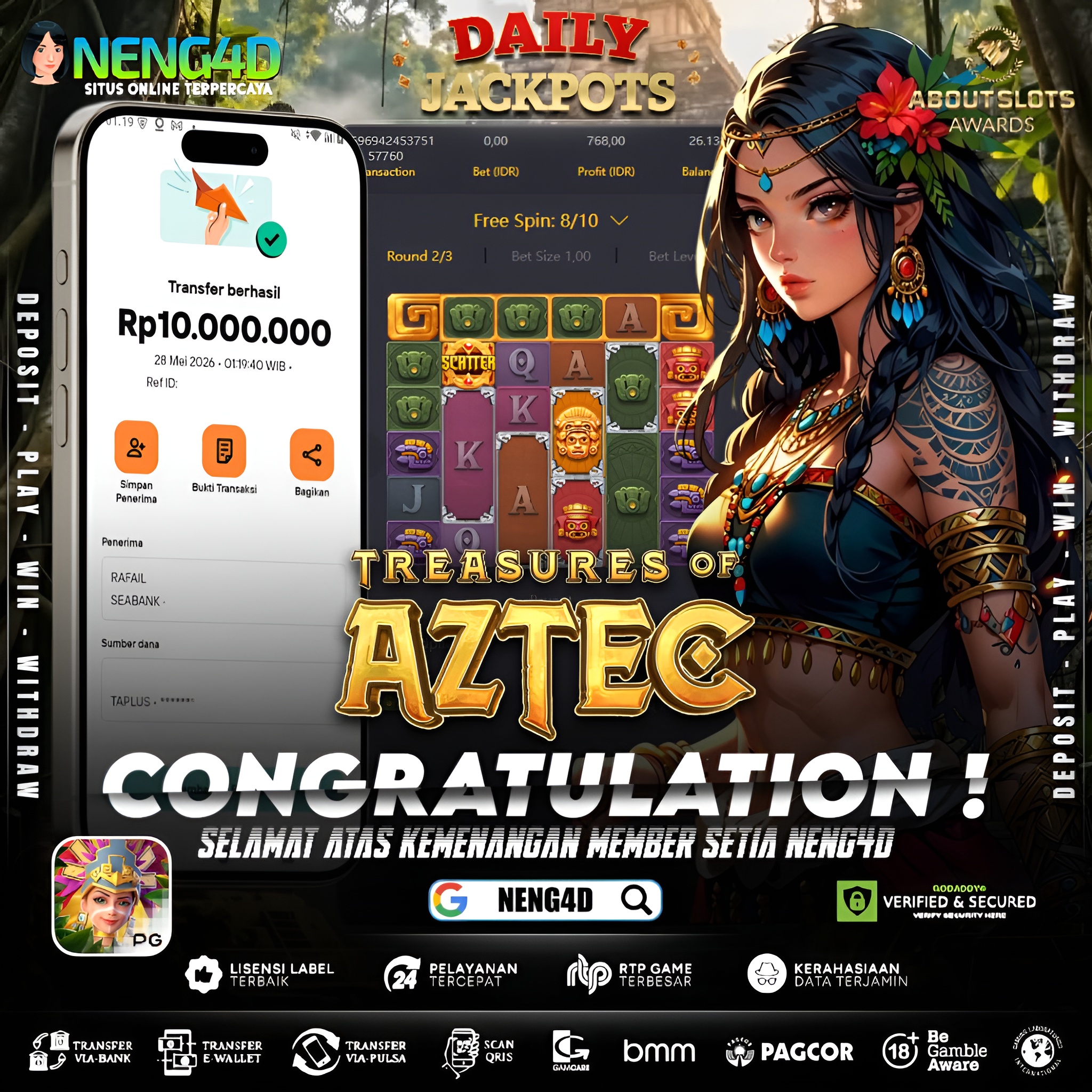 MENANG 10JT MAIN DI TREASURES OF AZTEC PG SOFT