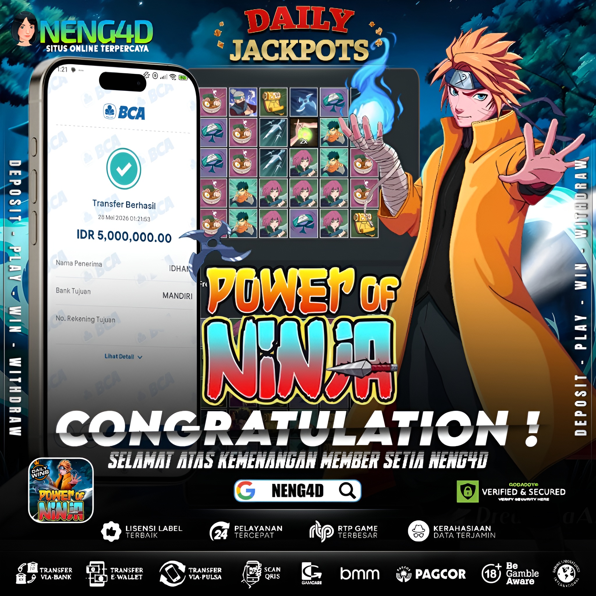 MENANG 5JT MAIN DI POWER OF NINJA PRAGMATIC PLAY