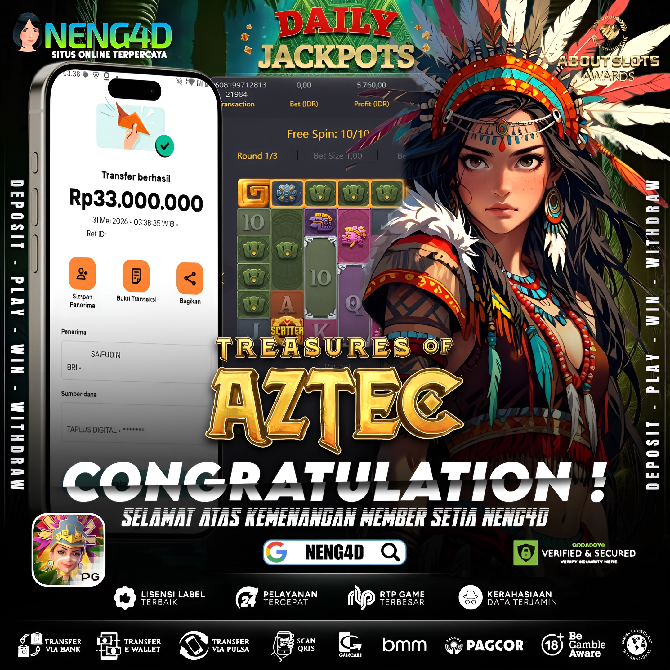 MENANG 33JT MAIN DI TREASURES OF AZTEC PG SOFT