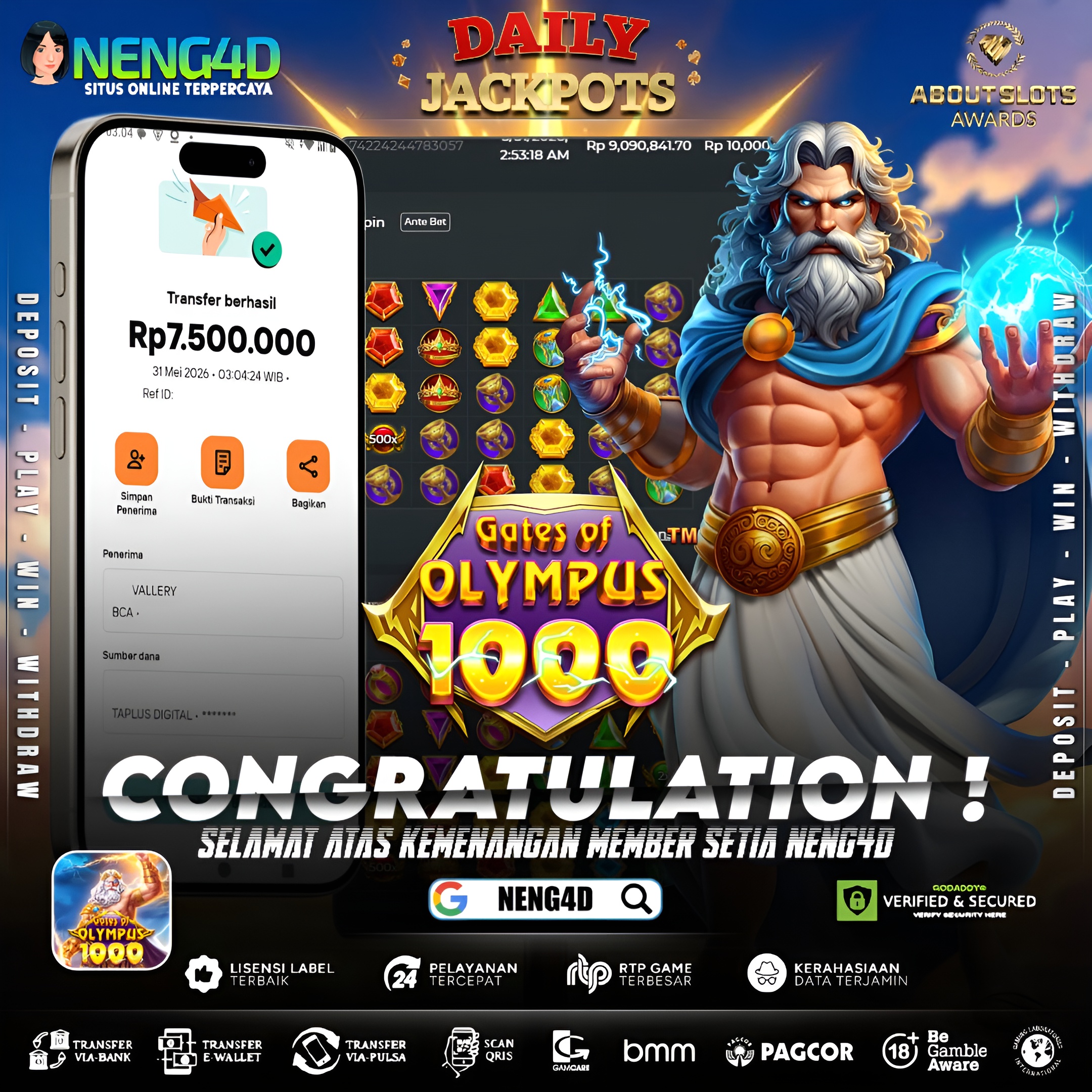 MENANG 7JT MAIN DI GATES OF OLYMPUS 1000 PRAGMATIC PLAY