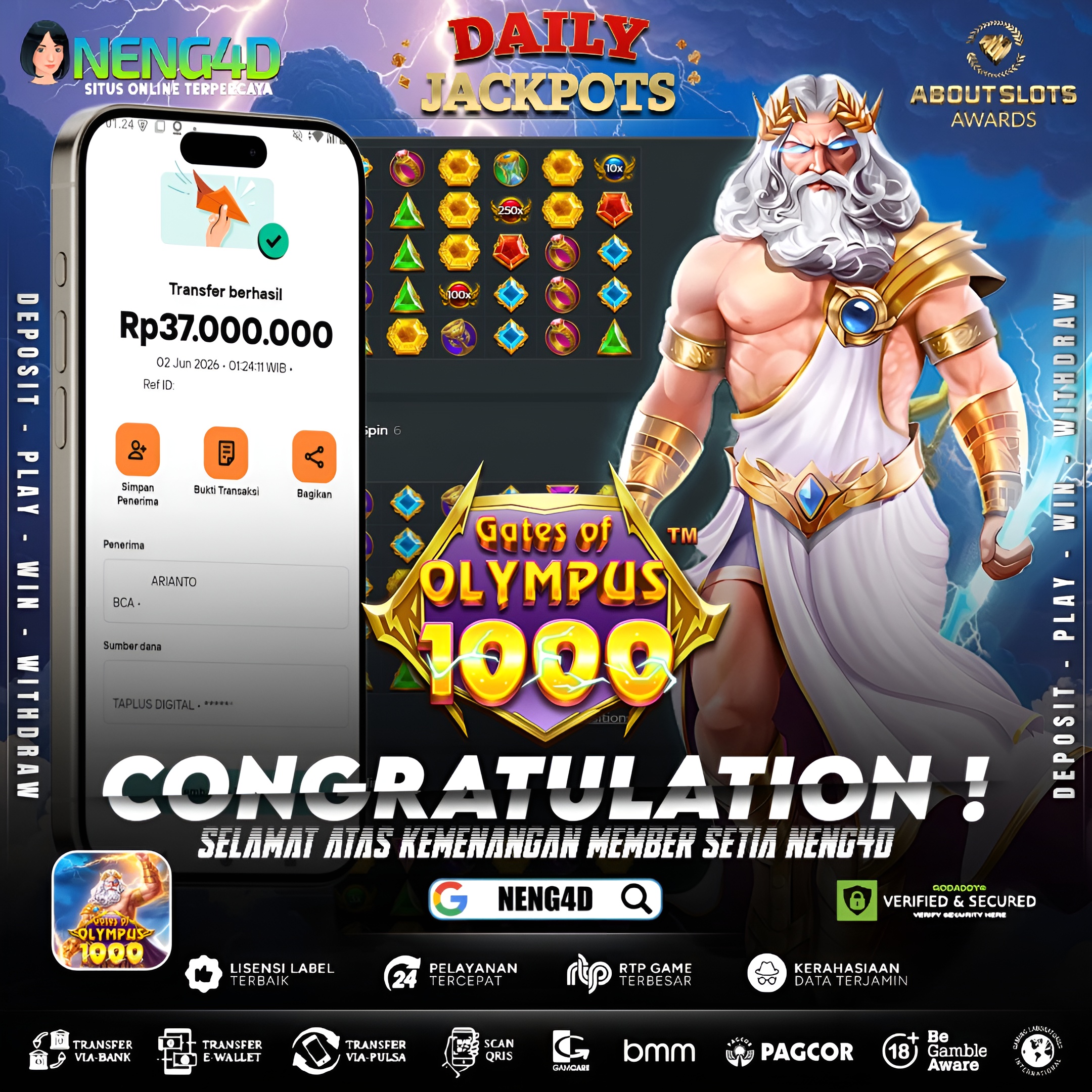 MENANG 37JT MAIN DI GATES OF OLYMPUS 1000 PRAGMATIC PLAY