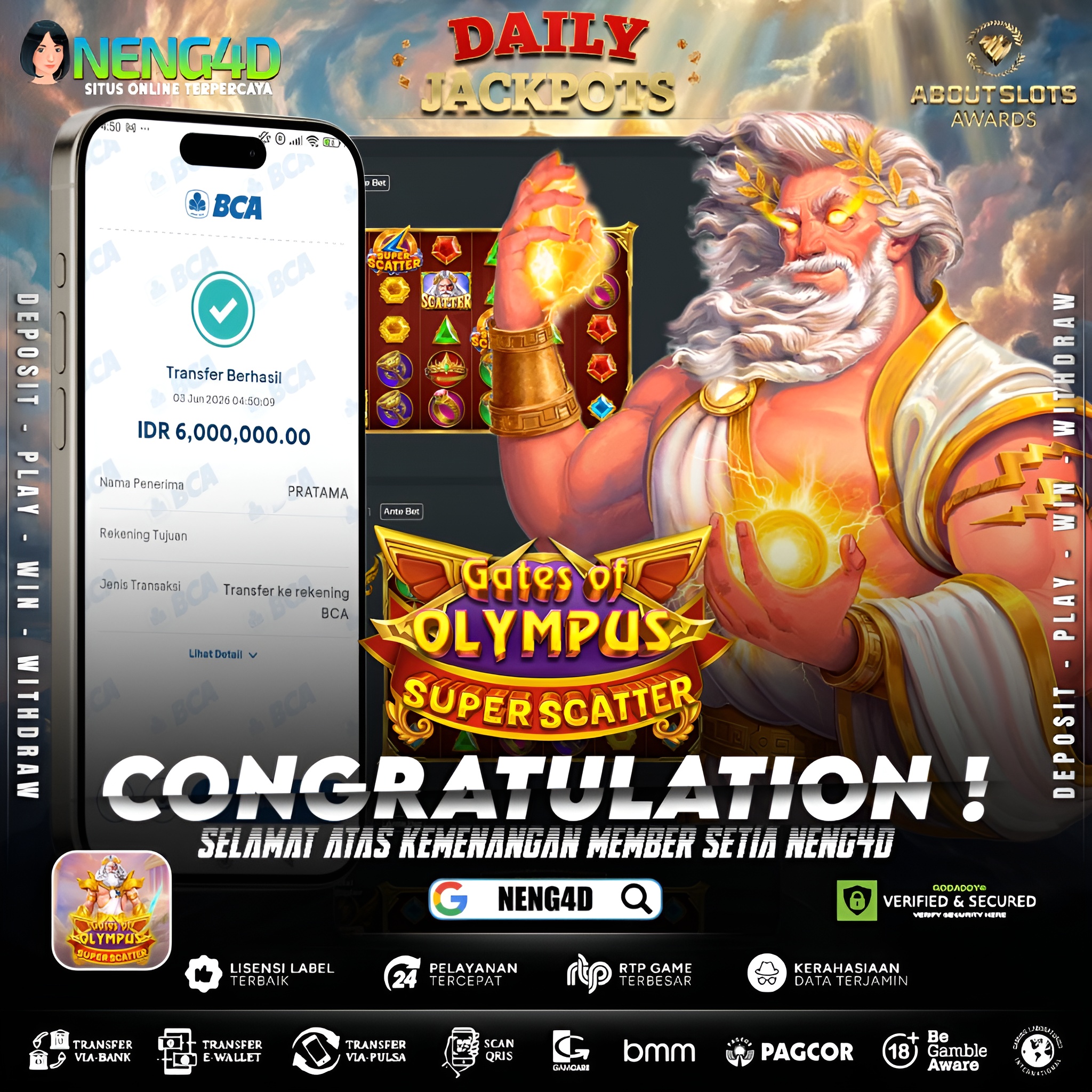 MENANG 6JT MAIN DI GATES OF OLYMPUS SUPER SCATTER PRAGMATIC PLAY