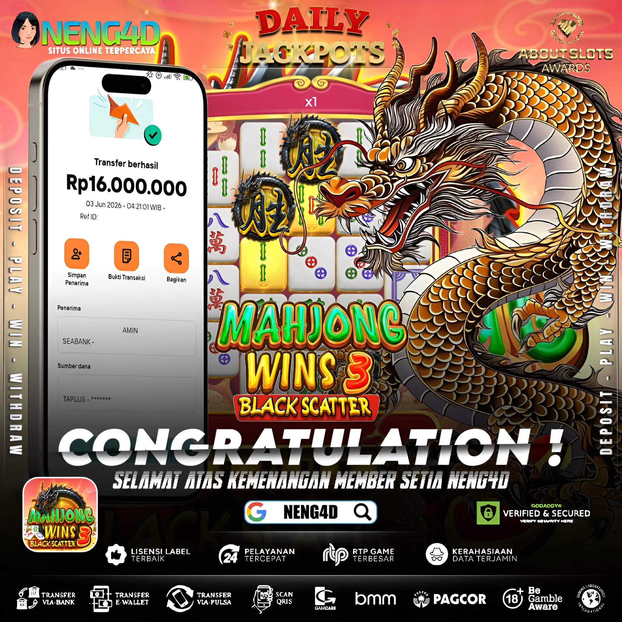 MENANG 16JT MAIN DI MAHJONG WINS 3 BLACK SCATTER PRAGMATIC PLAY